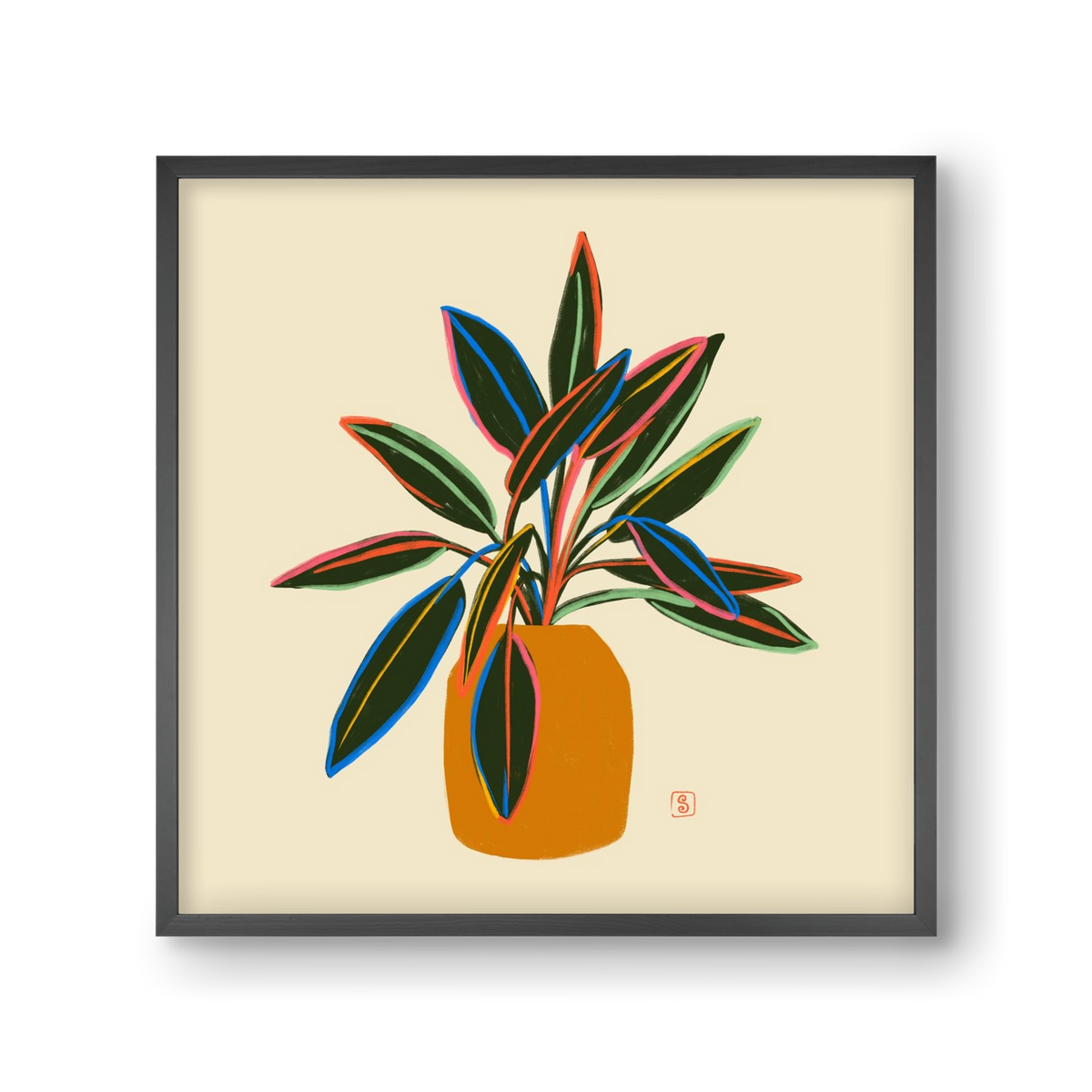 PLANT WITH COLOURFUL LEAVES, 30x30 cm (30x30 cm), Fekete keret