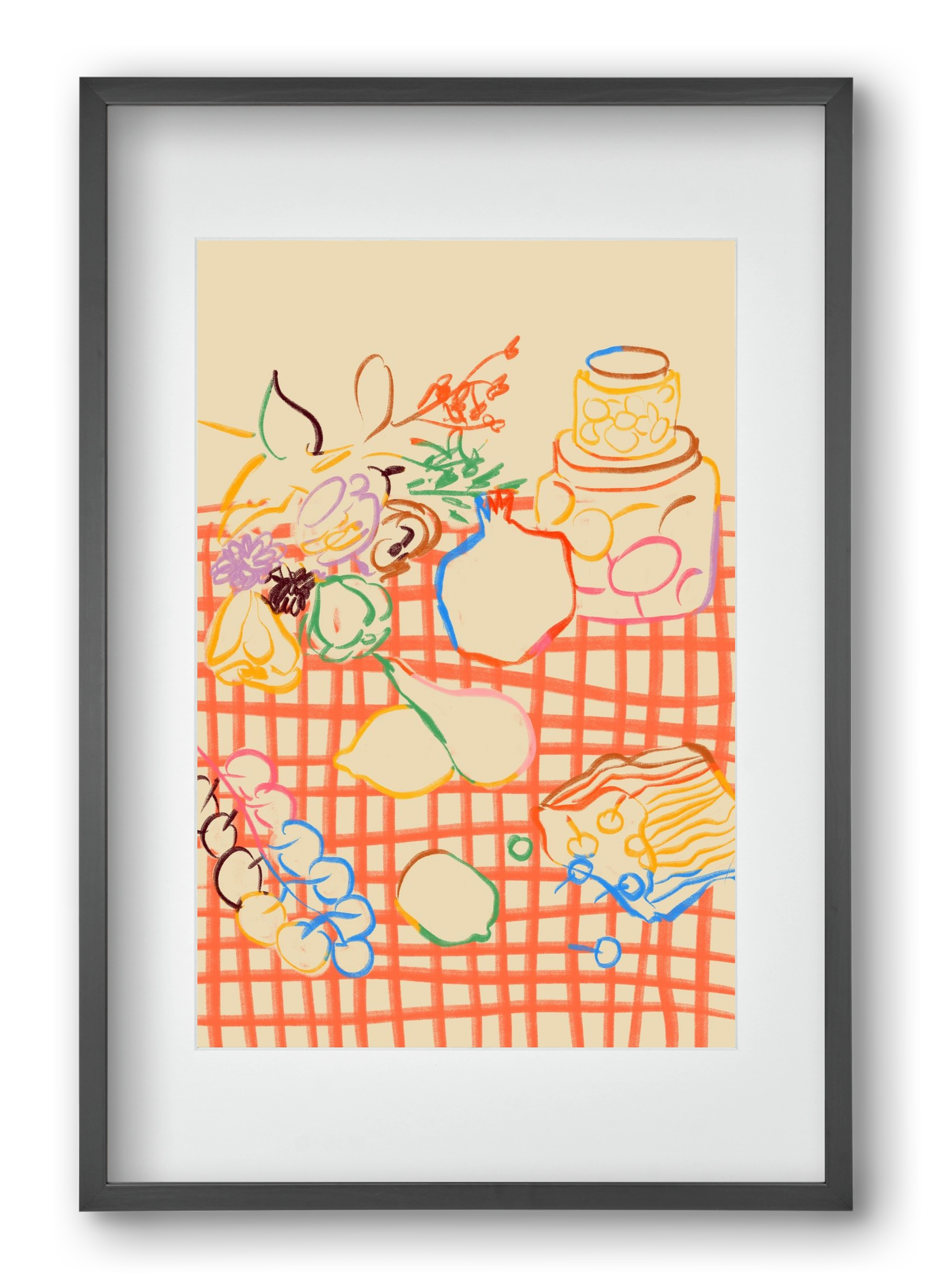 SUMMER FRUIT STILL LIFE, 40x60 cm (30x45 cm), Fekete keret, paszpartuval