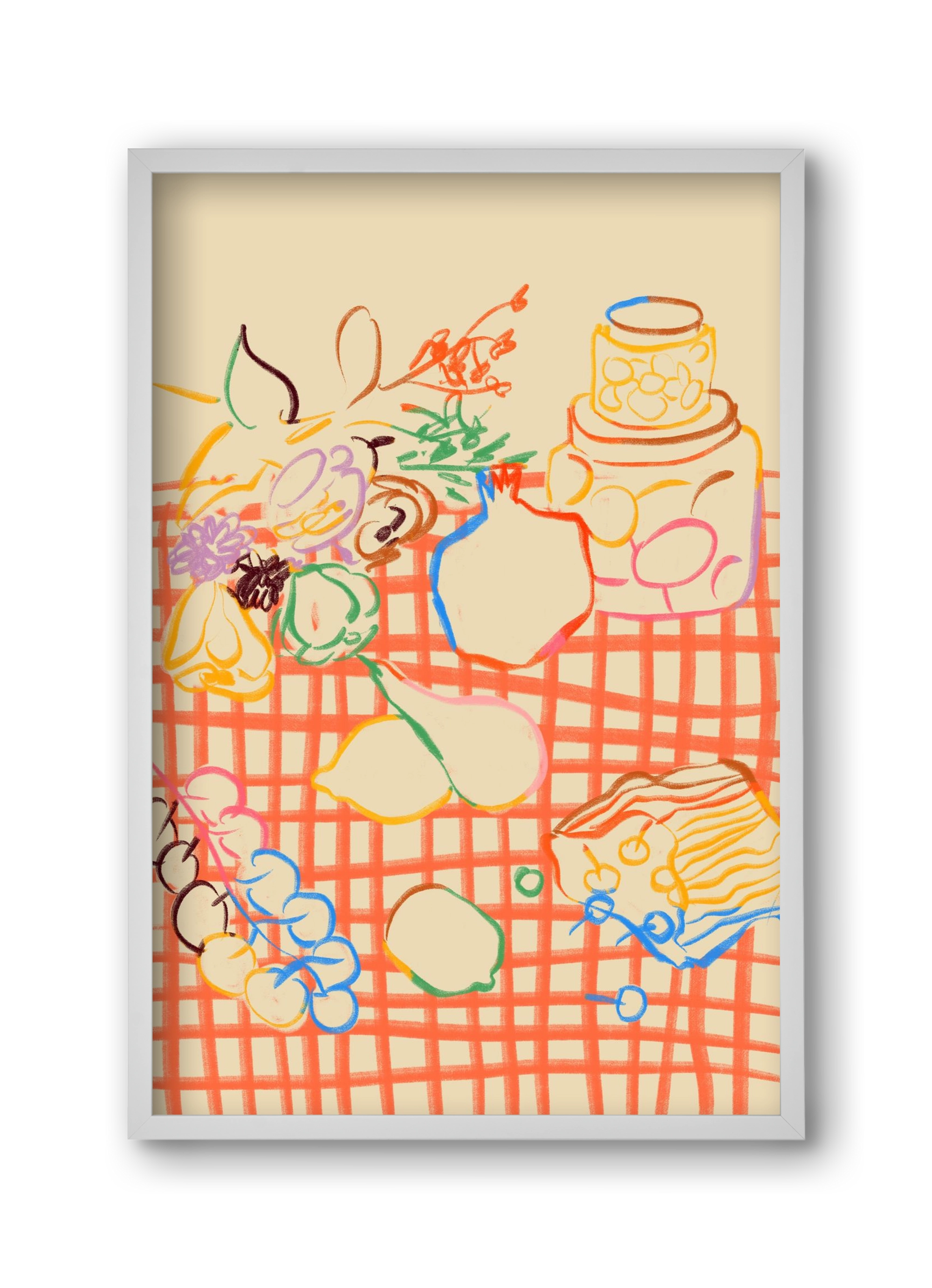 SUMMER FRUIT STILL LIFE, 30x45 cm (30x45 cm), Fehér keret