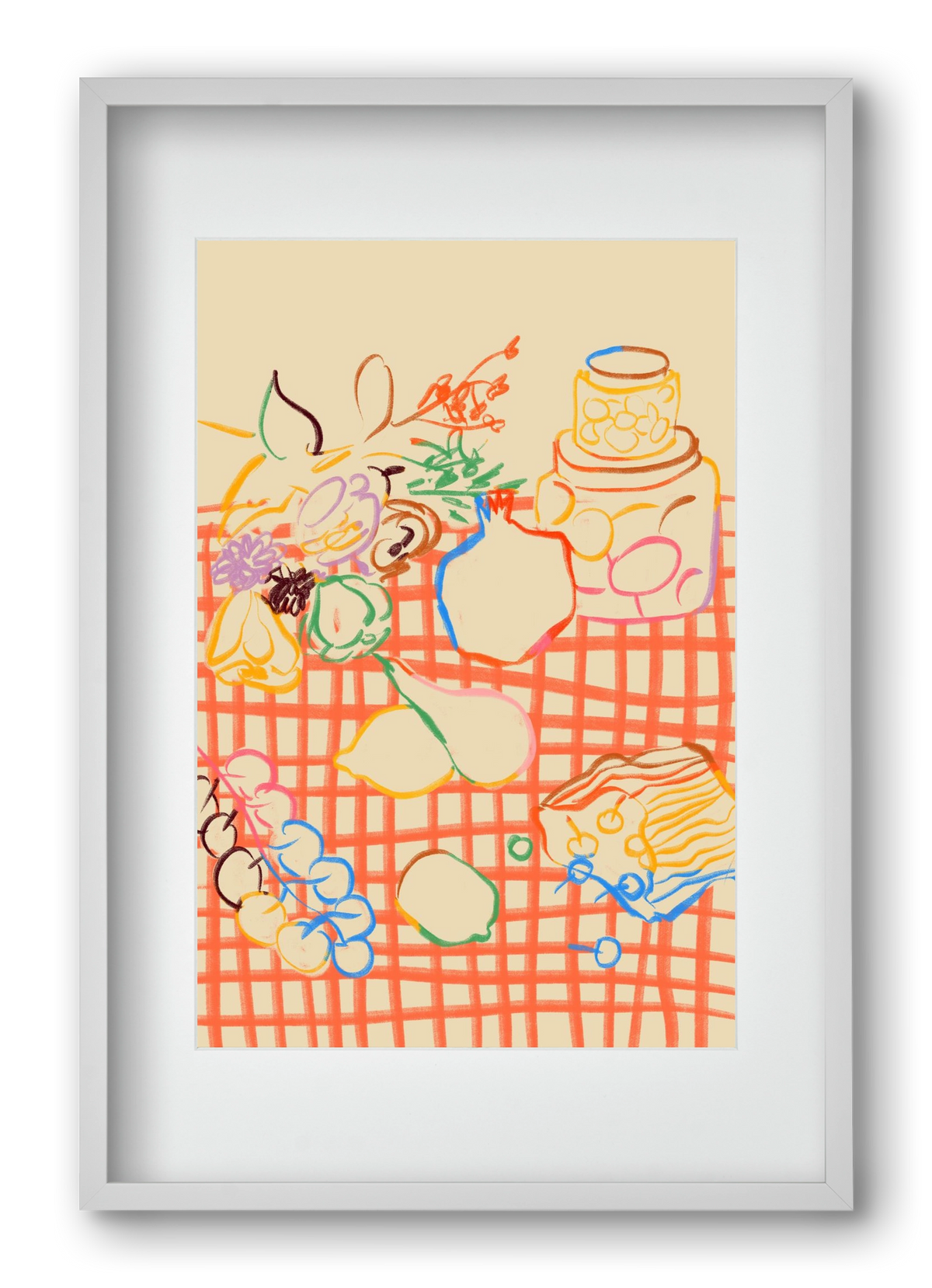 SUMMER FRUIT STILL LIFE, 40x60 cm (30x45 cm), Fehér keret, paszpartuval