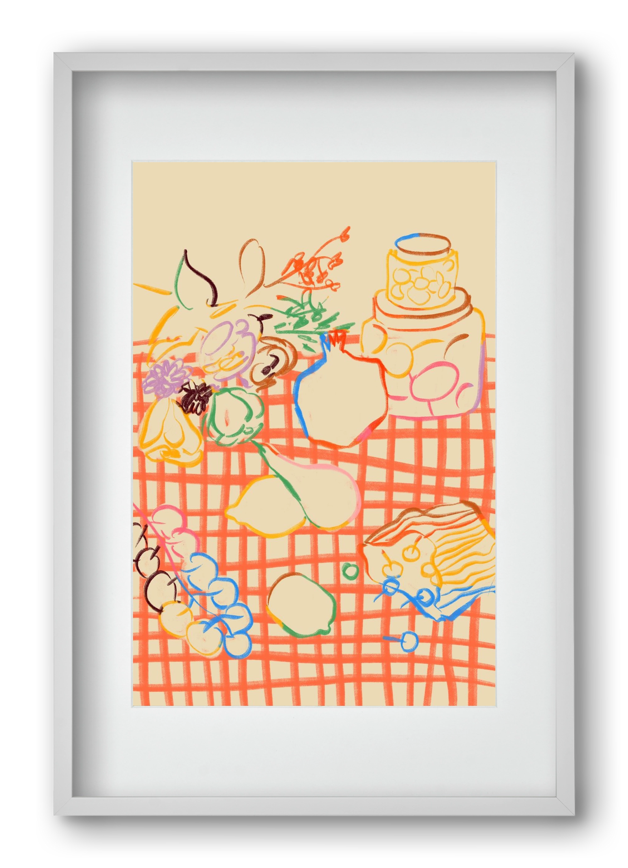 SUMMER FRUIT STILL LIFE, 40x60 cm (30x45 cm), Fehér keret, paszpartuval