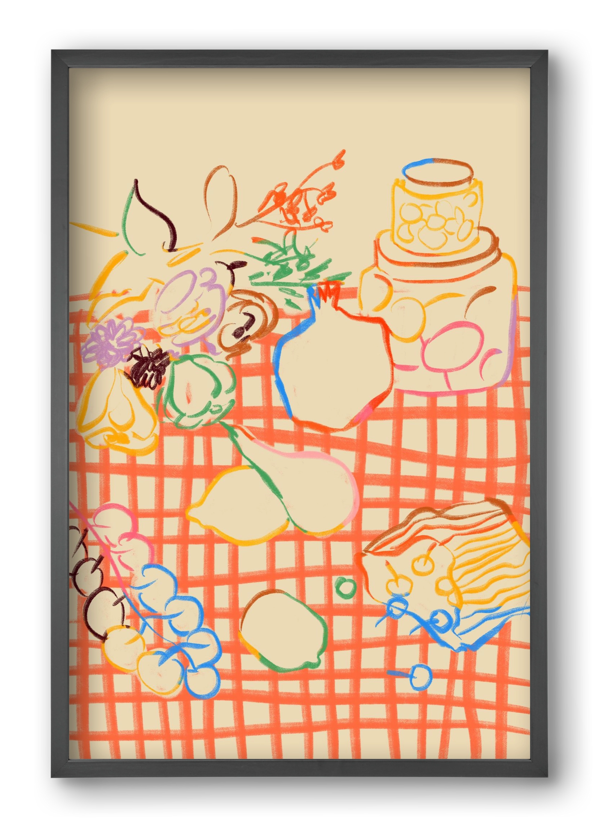 SUMMER FRUIT STILL LIFE, 40x60 cm (40x60 cm), Fekete keret