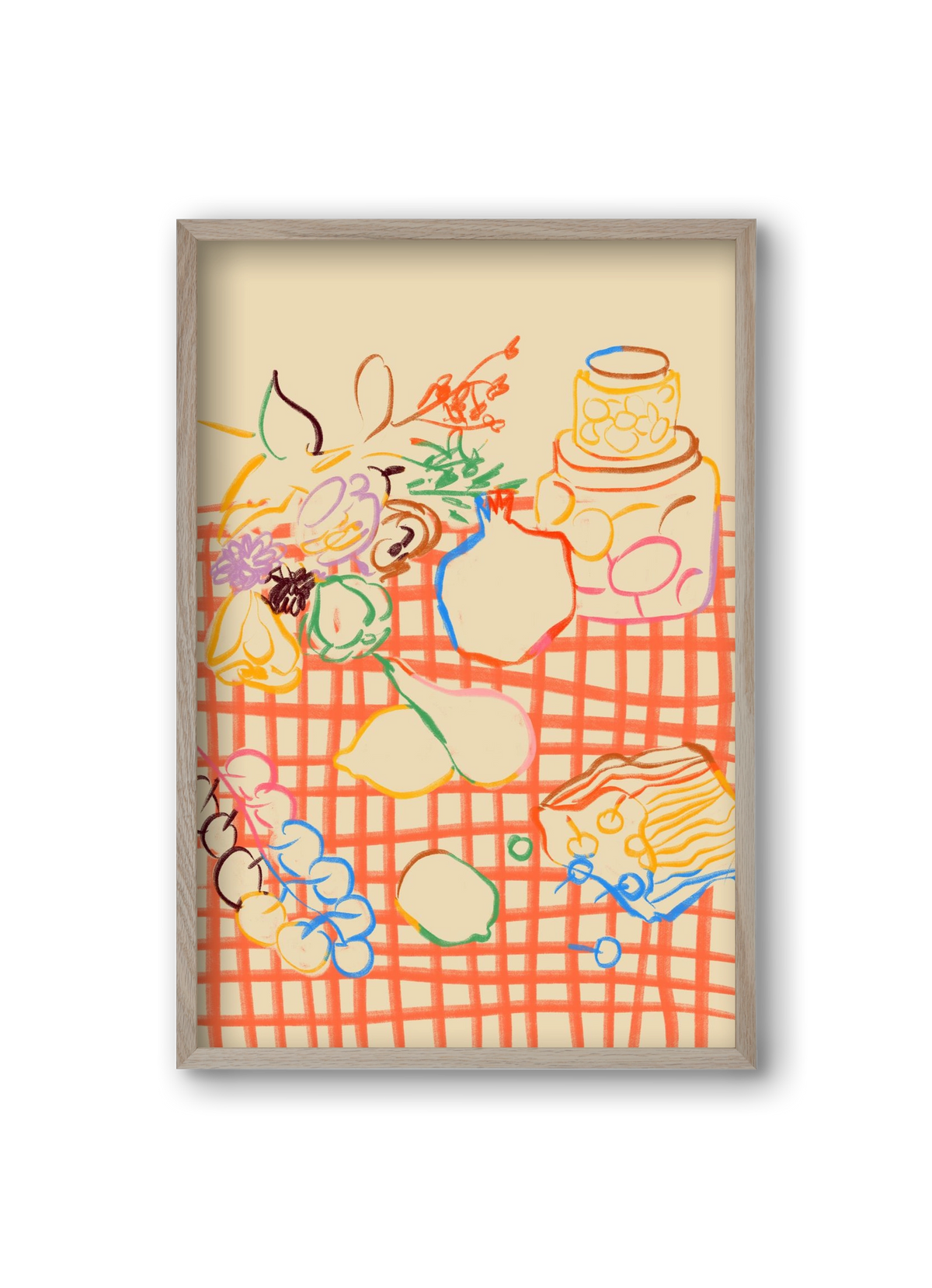 SUMMER FRUIT STILL LIFE, 20x30 cm (20x30 cm), Tölgy keret