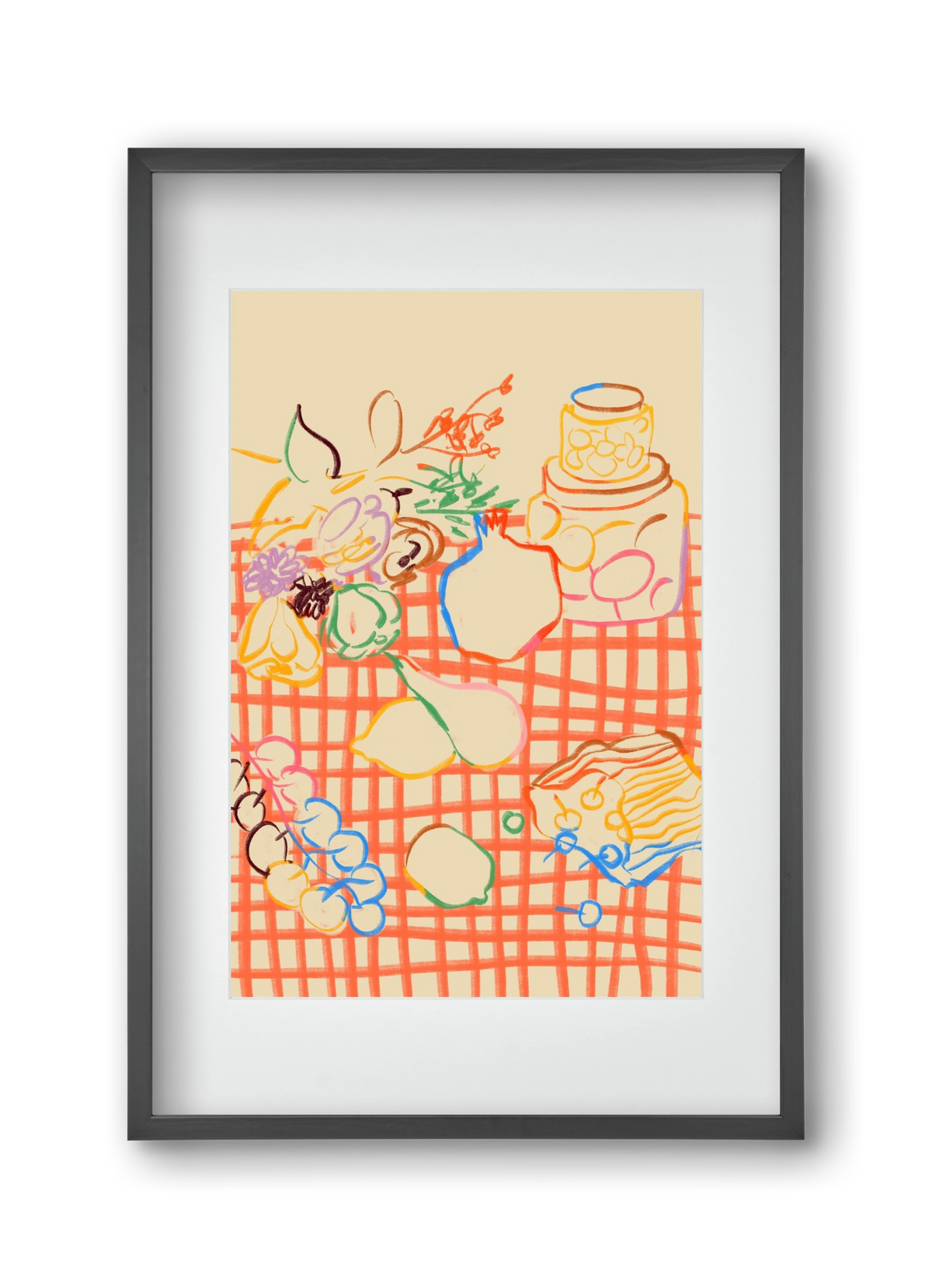 SUMMER FRUIT STILL LIFE, 30x45 cm (20x30 cm), Fekete keret, paszpartuval