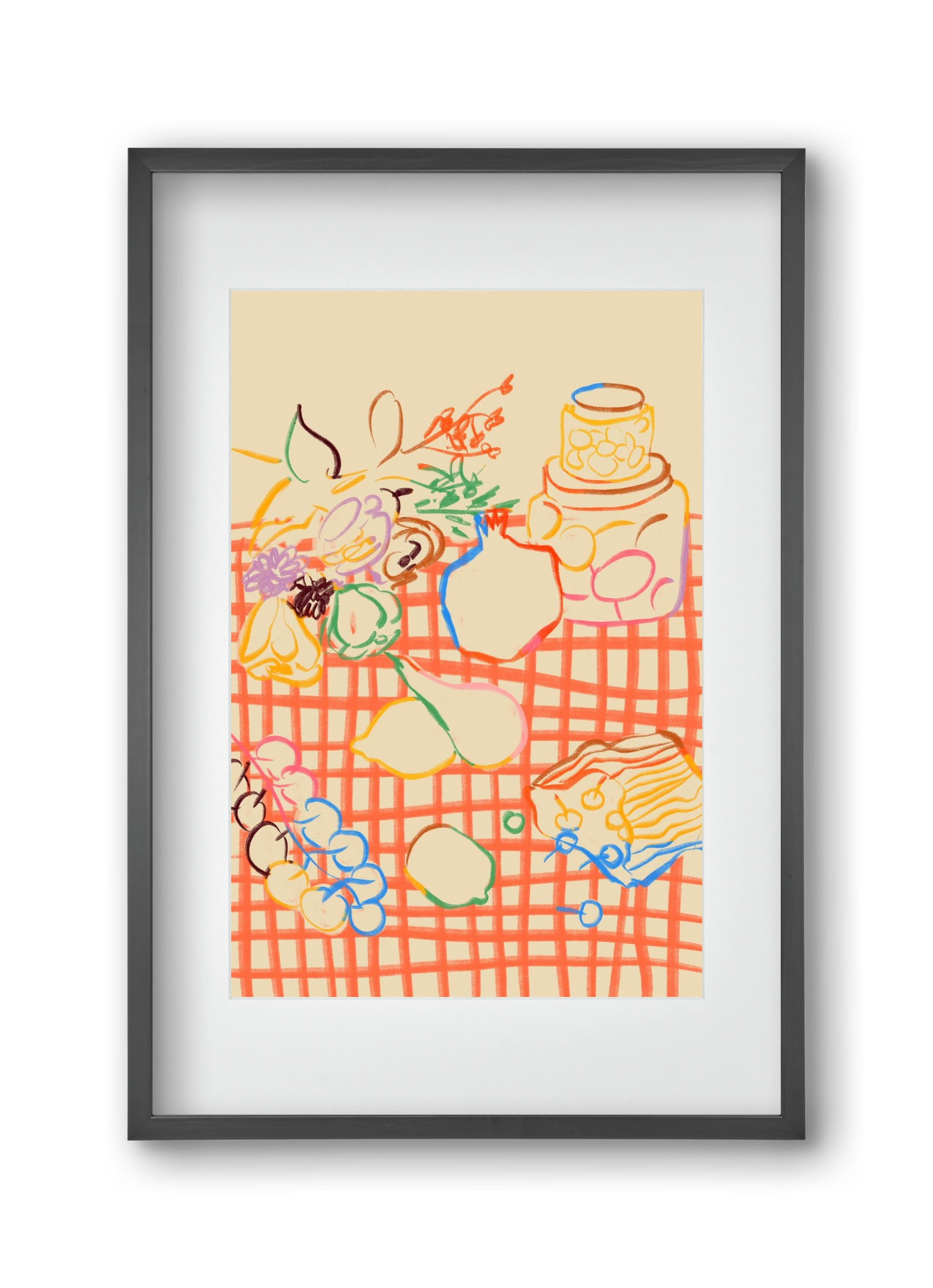 SUMMER FRUIT STILL LIFE, 30x45 cm (20x30 cm), Fekete keret, paszpartuval