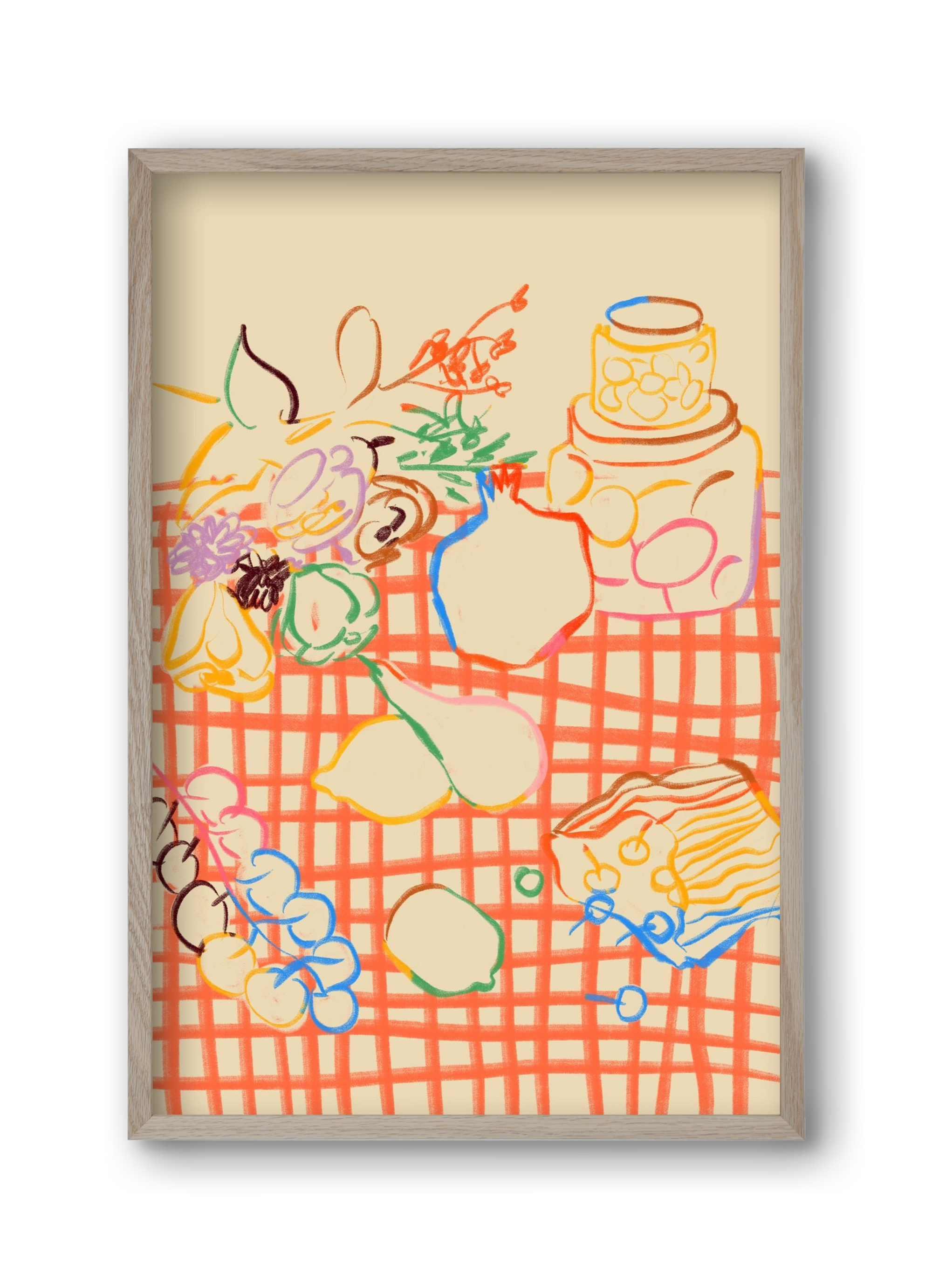 SUMMER FRUIT STILL LIFE, 30x45 cm (30x45 cm), Tölgy keret