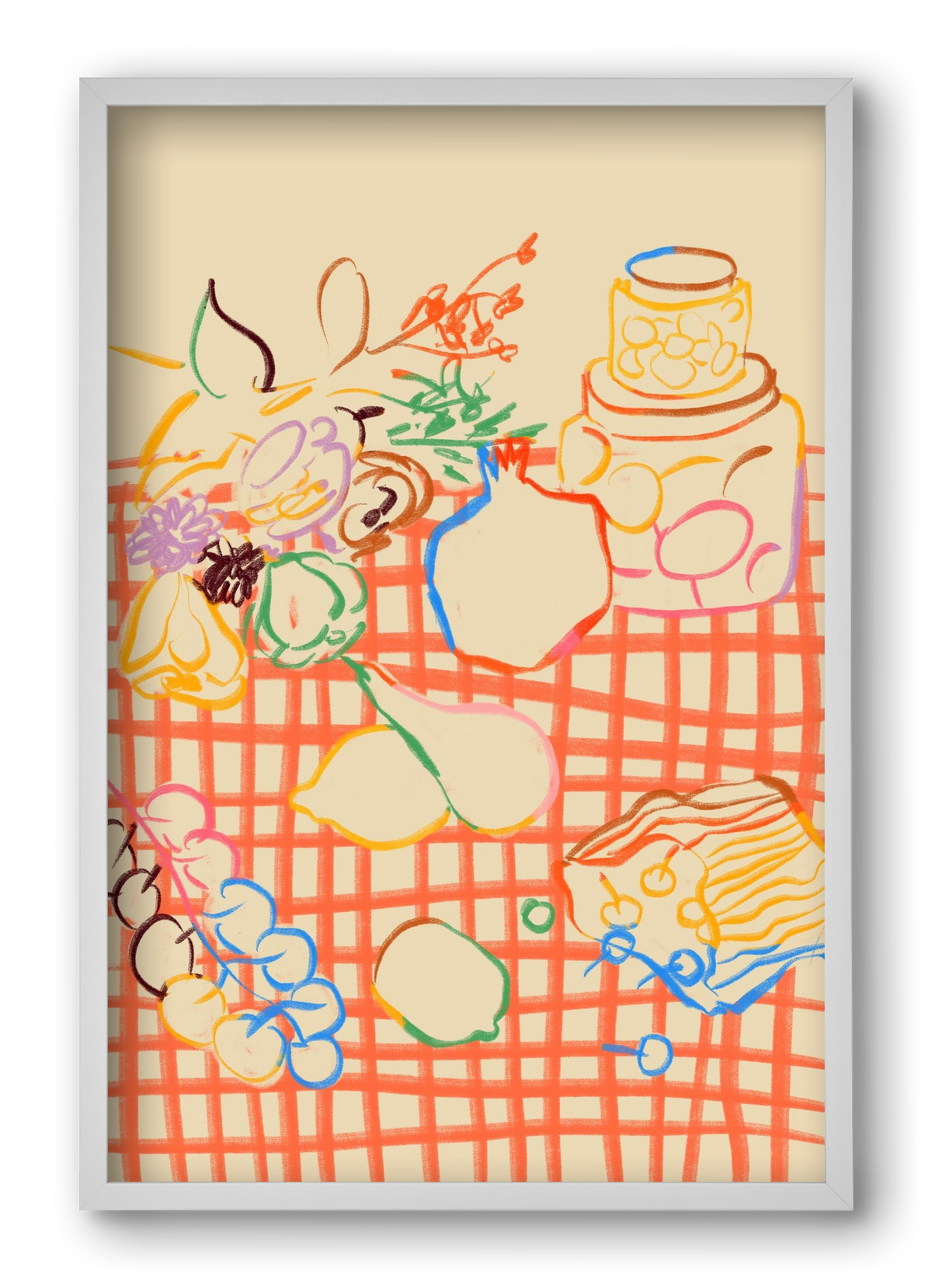 SUMMER FRUIT STILL LIFE, 40x60 cm (40x60 cm), Fehér keret