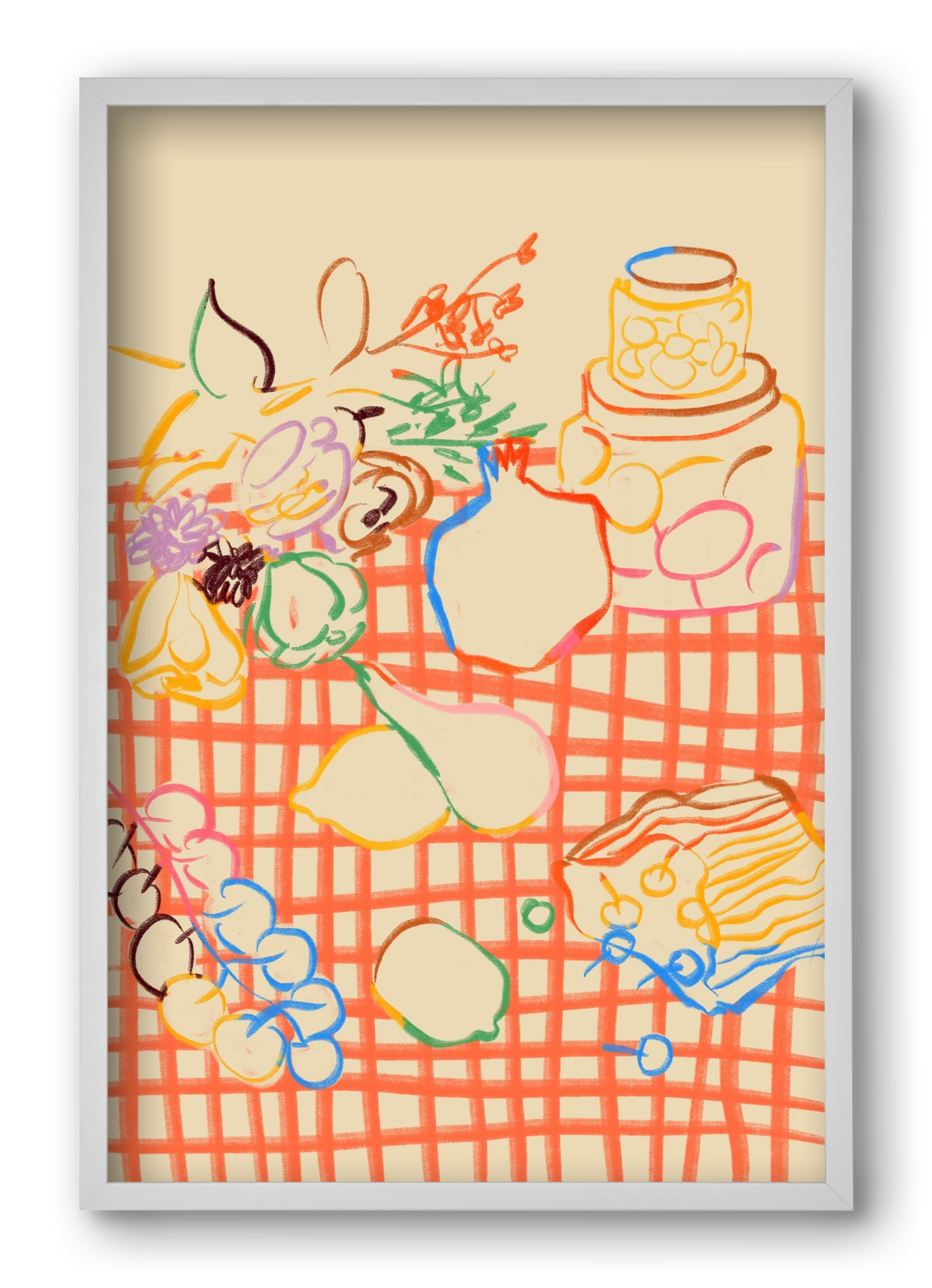 SUMMER FRUIT STILL LIFE, 40x60 cm (40x60 cm), Fehér keret