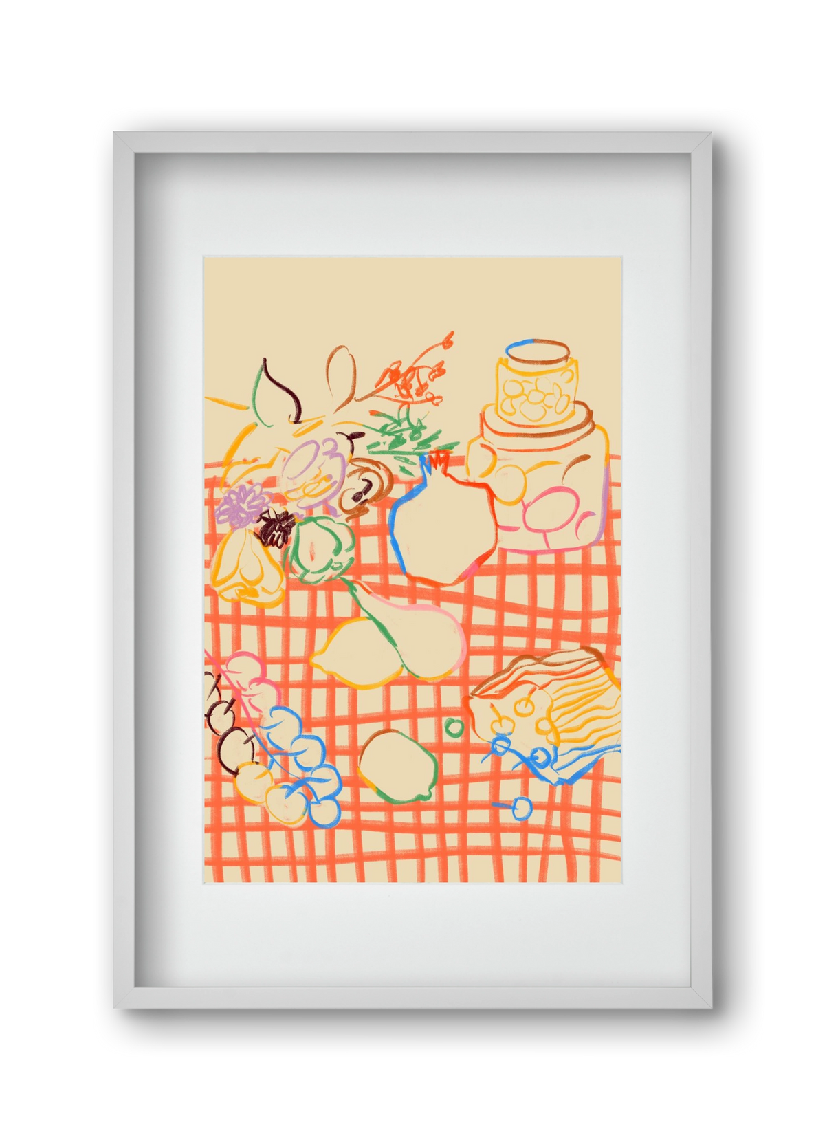 SUMMER FRUIT STILL LIFE, 30x45 cm (20x30 cm), Fehér keret, paszpartuval