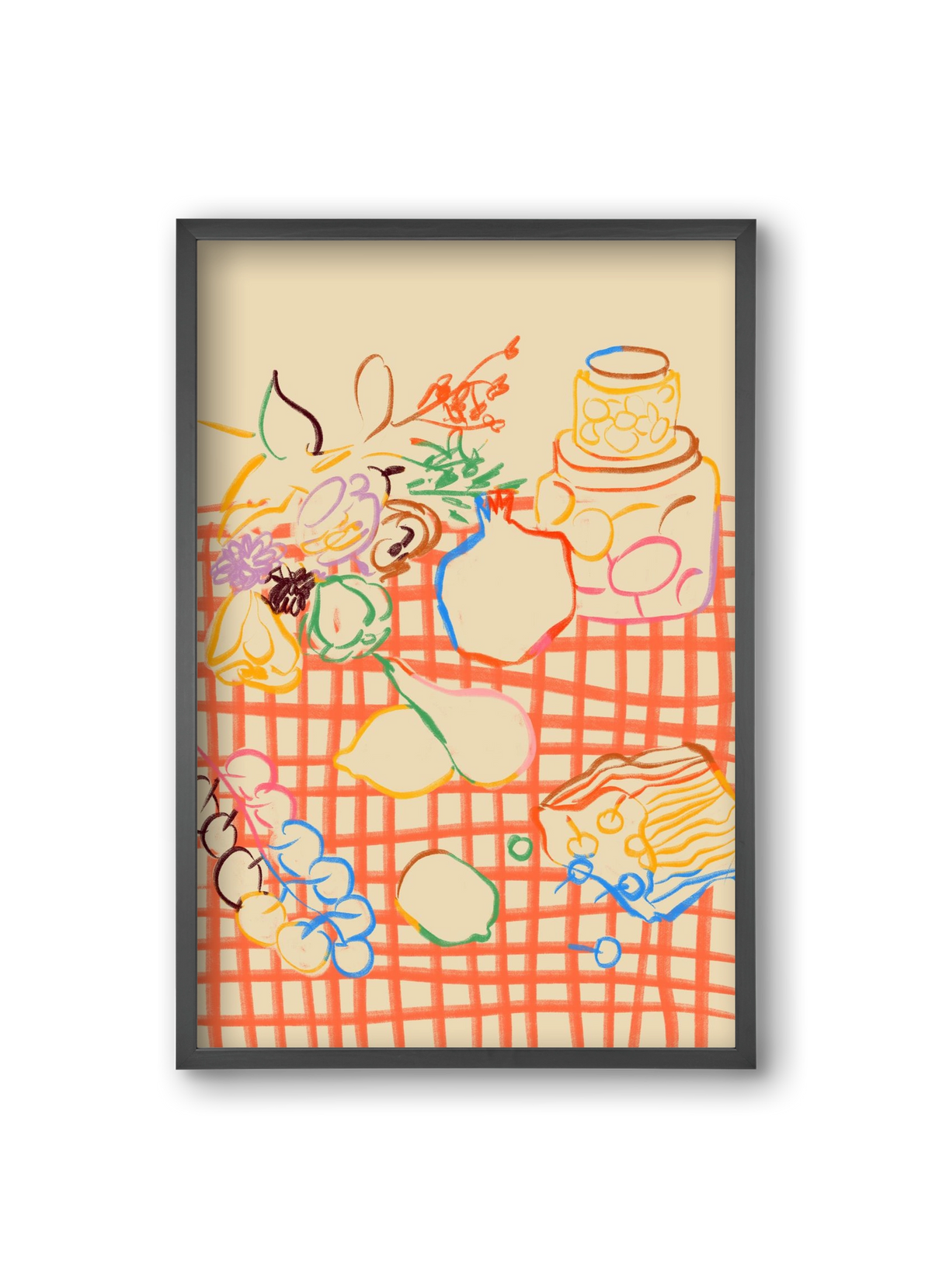 SUMMER FRUIT STILL LIFE, 20x30 cm (20x30 cm), Fekete keret