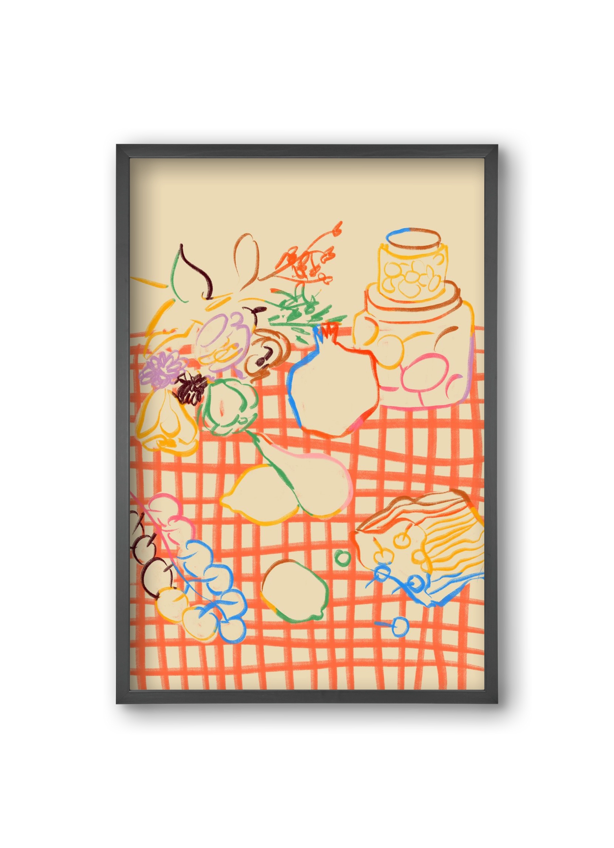 SUMMER FRUIT STILL LIFE, 20x30 cm (20x30 cm), Fekete keret