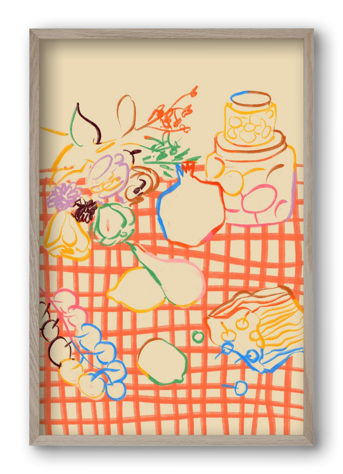 SUMMER FRUIT STILL LIFE, 40x60 cm (40x60 cm), Tölgy keret