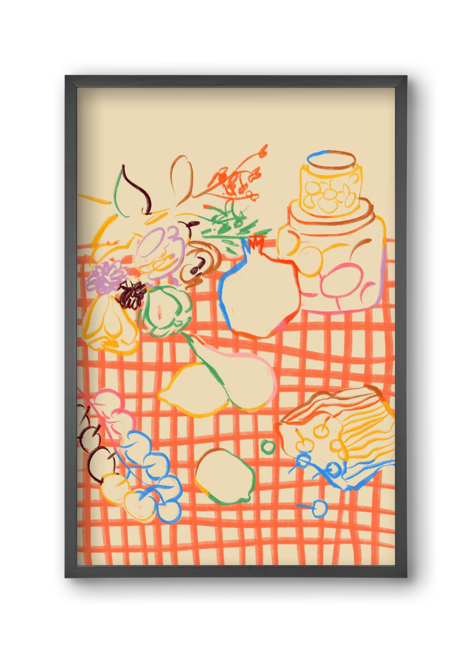 SUMMER FRUIT STILL LIFE, 30x45 cm (30x45 cm), Fekete keret