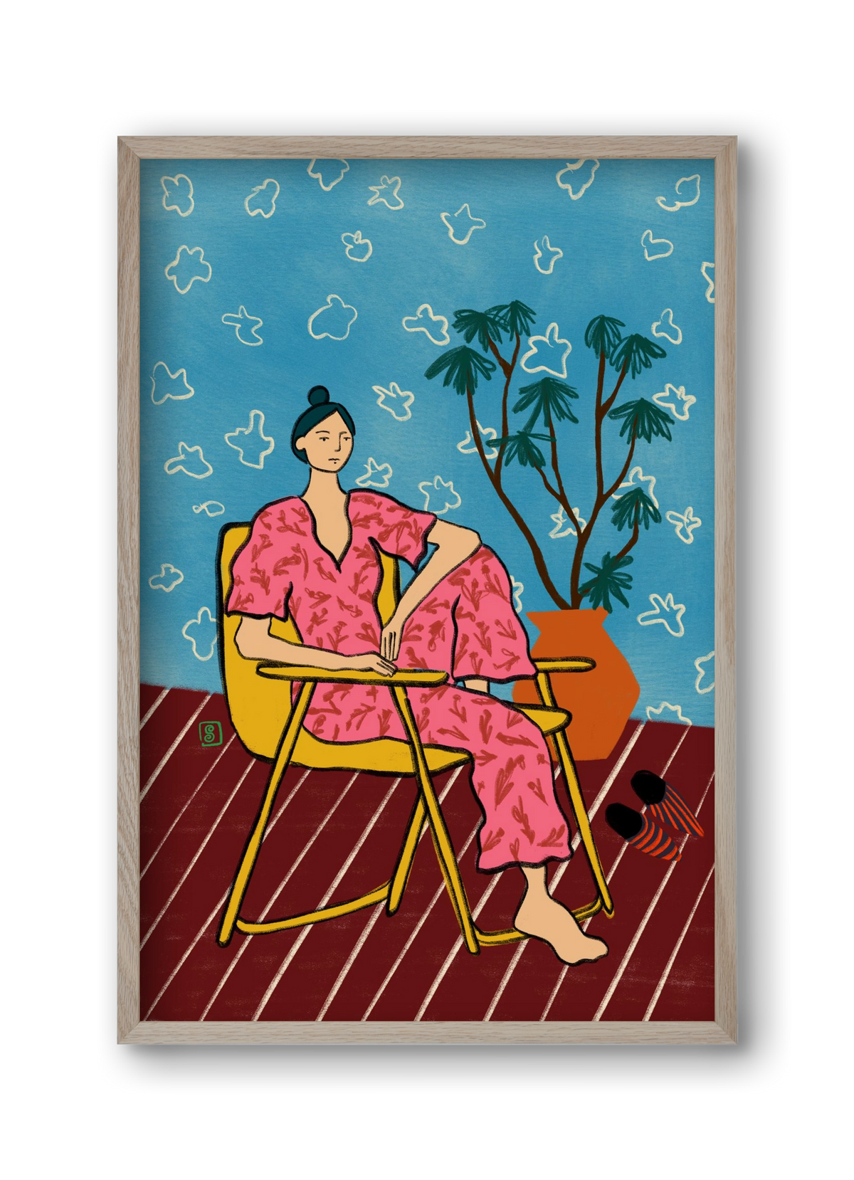 PLANT LADY AT HOME, 30x45 cm (30x45 cm), Tölgy keret