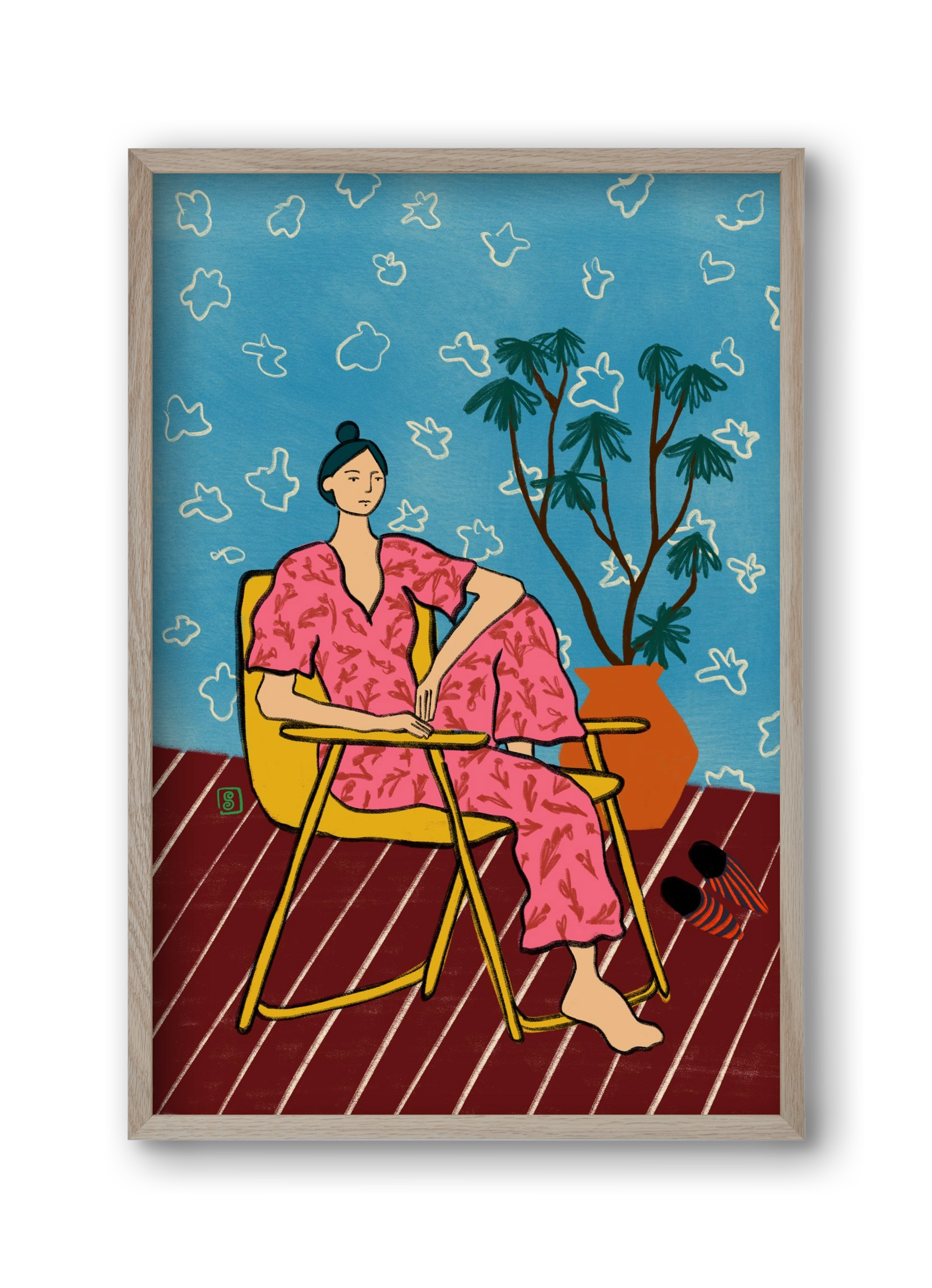 PLANT LADY AT HOME, 30x45 cm (30x45 cm), Tölgy keret