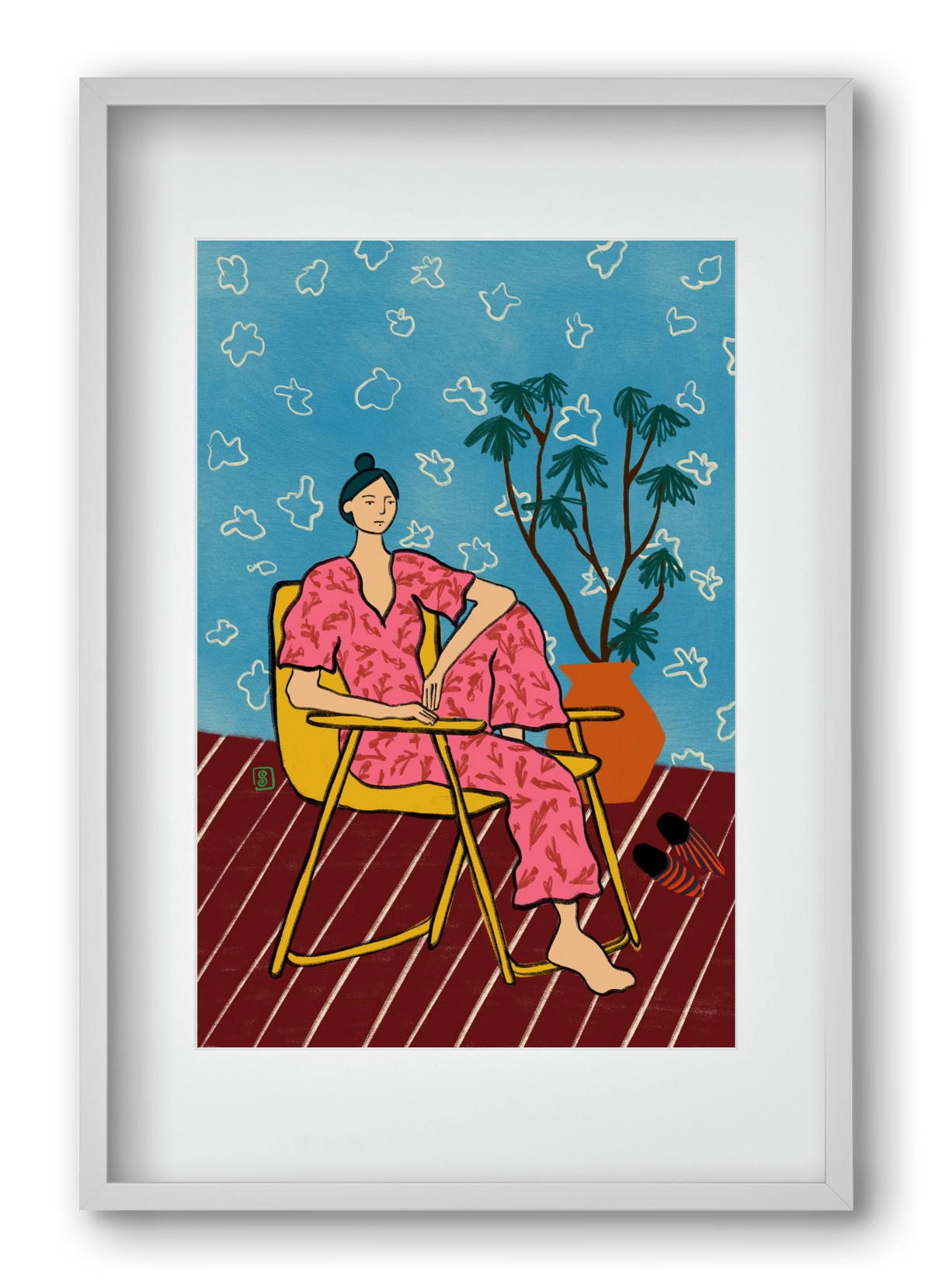 PLANT LADY AT HOME, 40x60 cm (30x45 cm), Fehér keret, paszpartuval