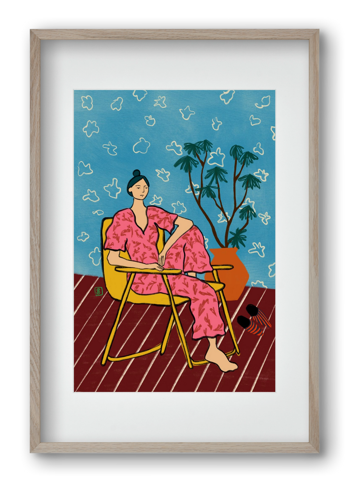 PLANT LADY AT HOME, 40x60 cm (30x45 cm), Tölgy keret, paszpartuval