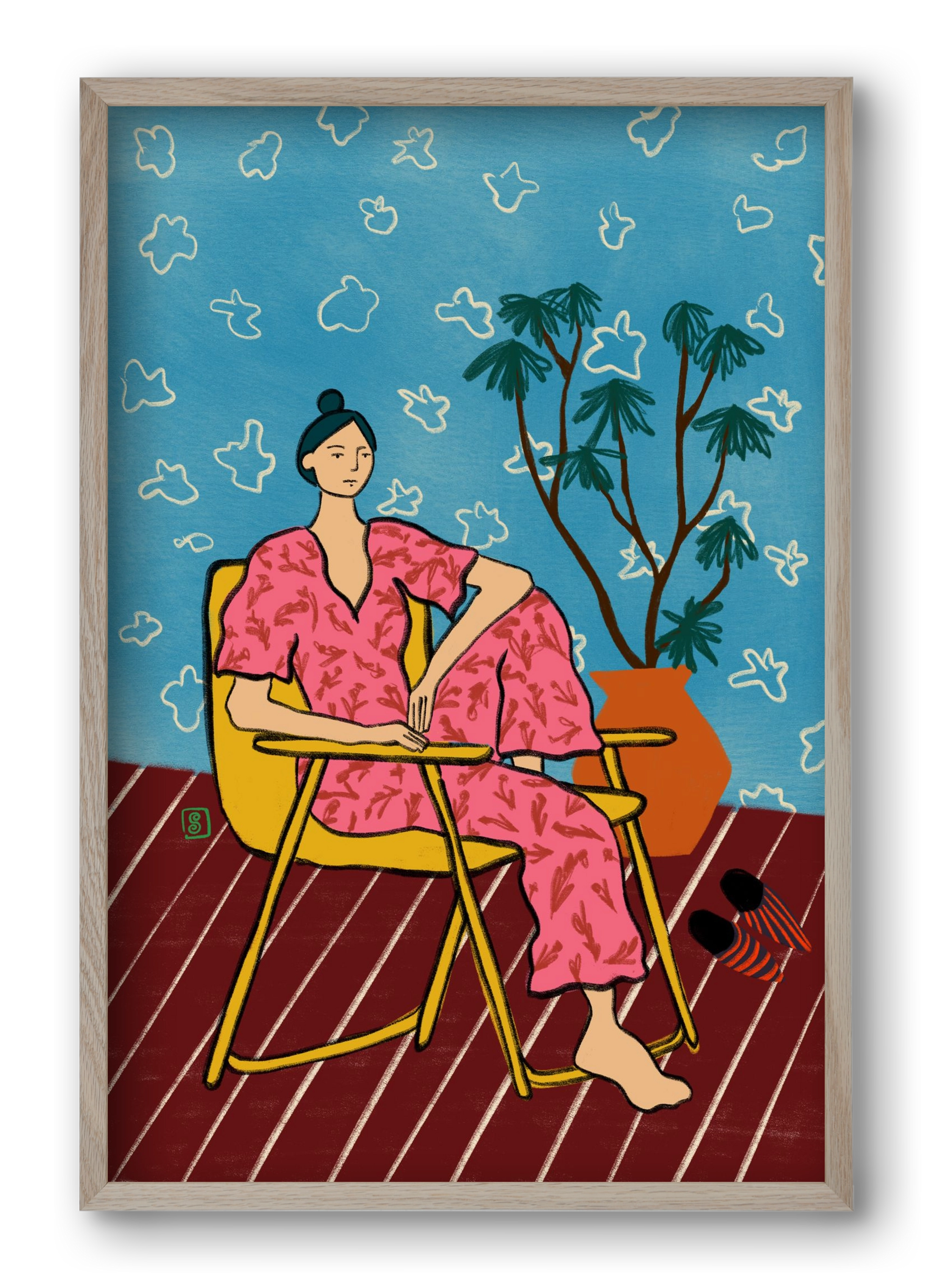 PLANT LADY AT HOME, 40x60 cm (40x60 cm), Tölgy keret