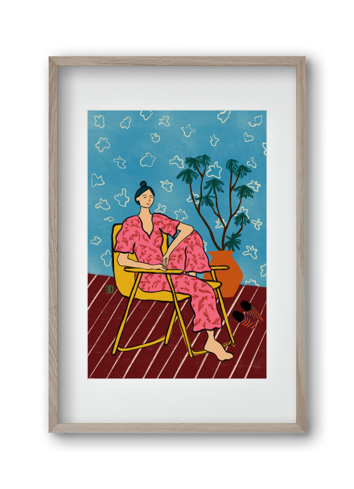PLANT LADY AT HOME, 30x45 cm (20x30 cm), Tölgy keret, paszpartuval