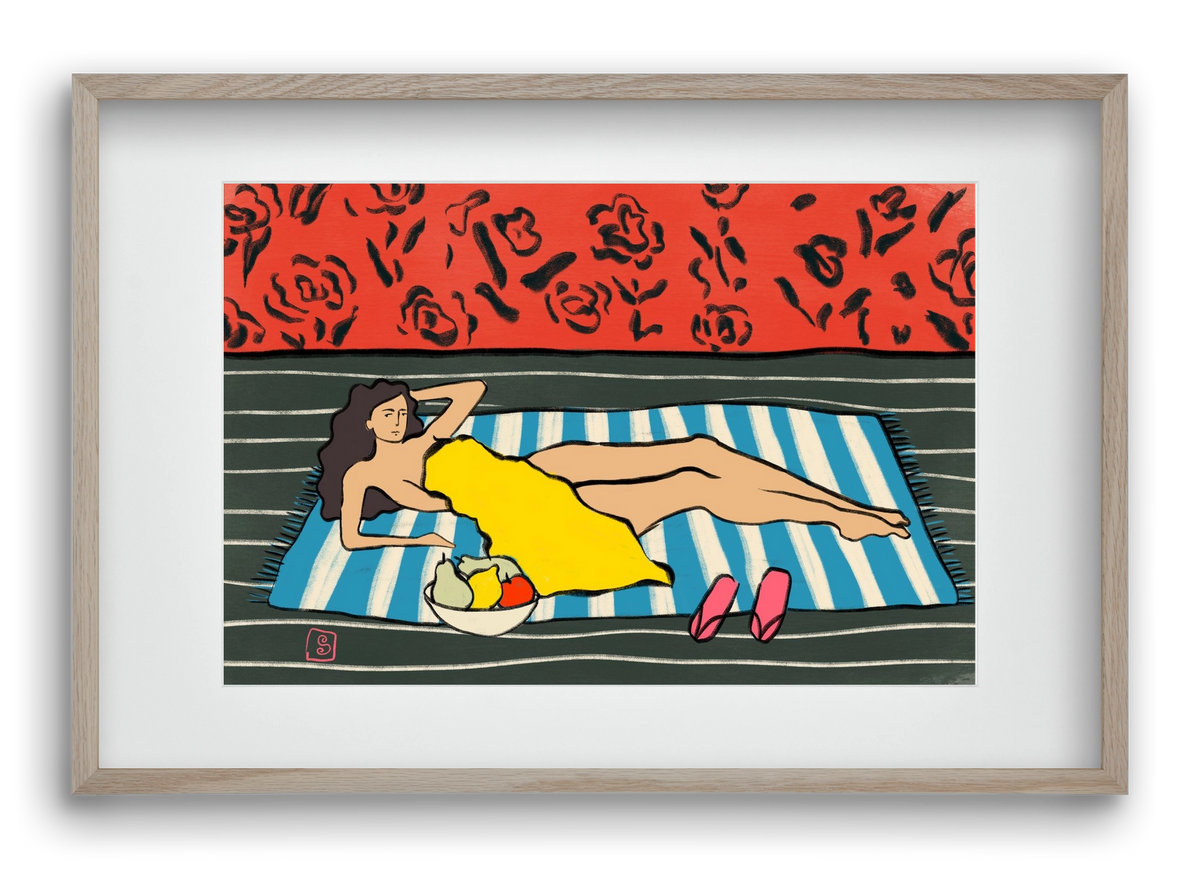 RESTING WOMAN, 60x40 cm (45x30 cm), Tölgy keret, paszpartuval