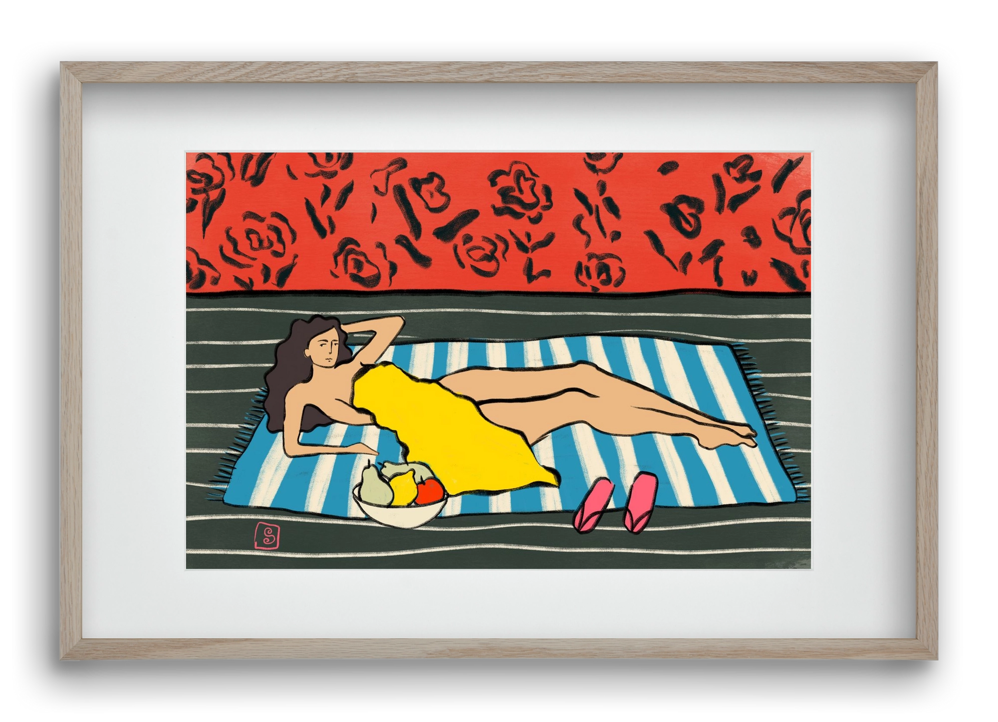 RESTING WOMAN, 60x40 cm (45x30 cm), Tölgy keret, paszpartuval