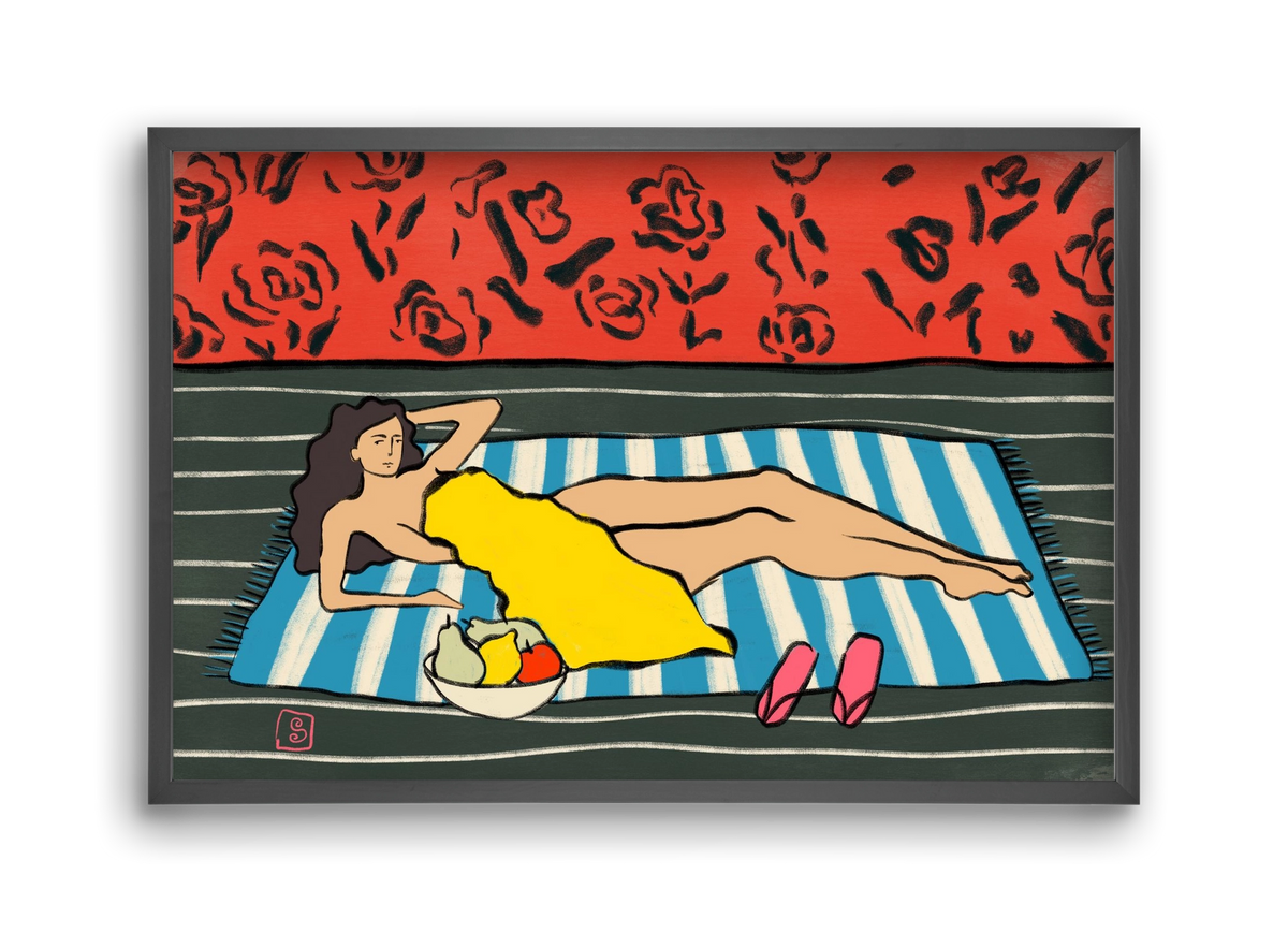 RESTING WOMAN, 45x30 cm (45x30 cm), Fekete keret