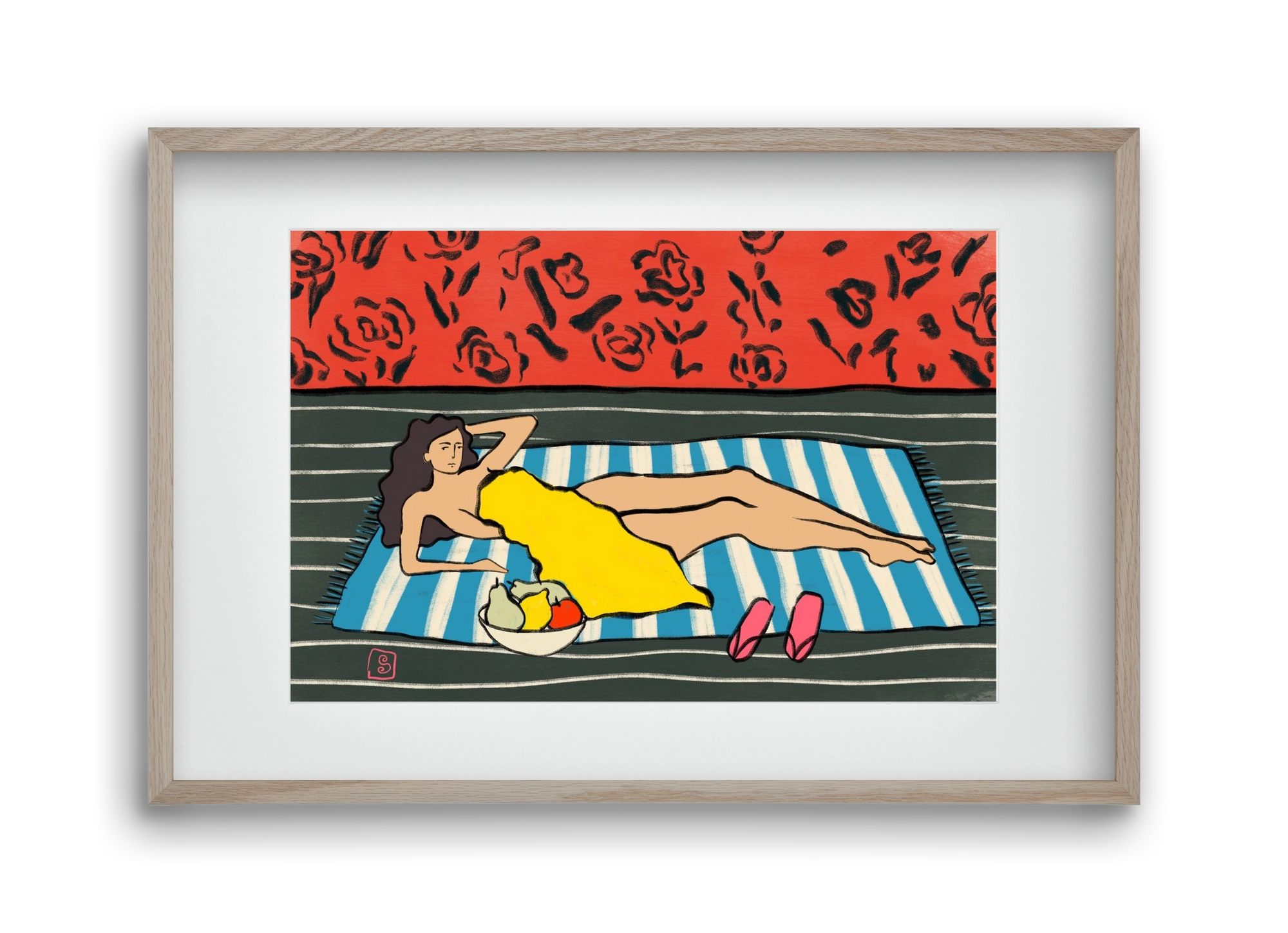 RESTING WOMAN, 45x30 cm (30x20 cm), Tölgy keret, paszpartuval