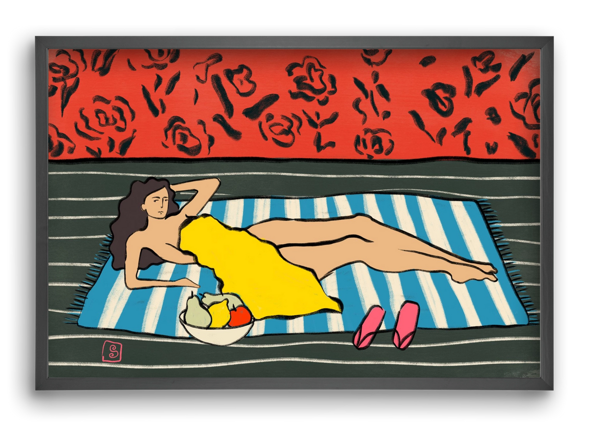 RESTING WOMAN, 60x40 cm (60x40 cm), Fekete keret