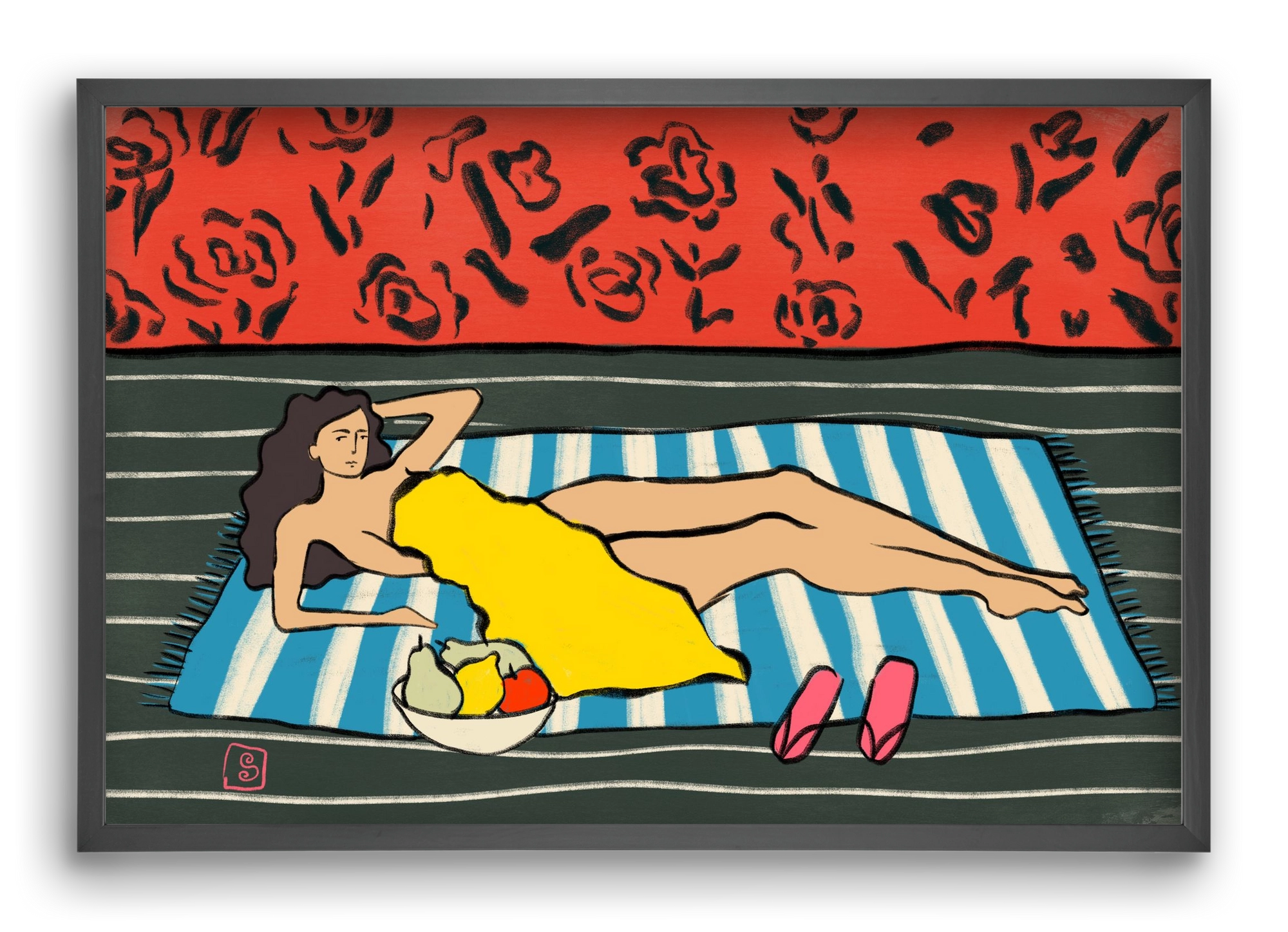 RESTING WOMAN, 60x40 cm (60x40 cm), Fekete keret