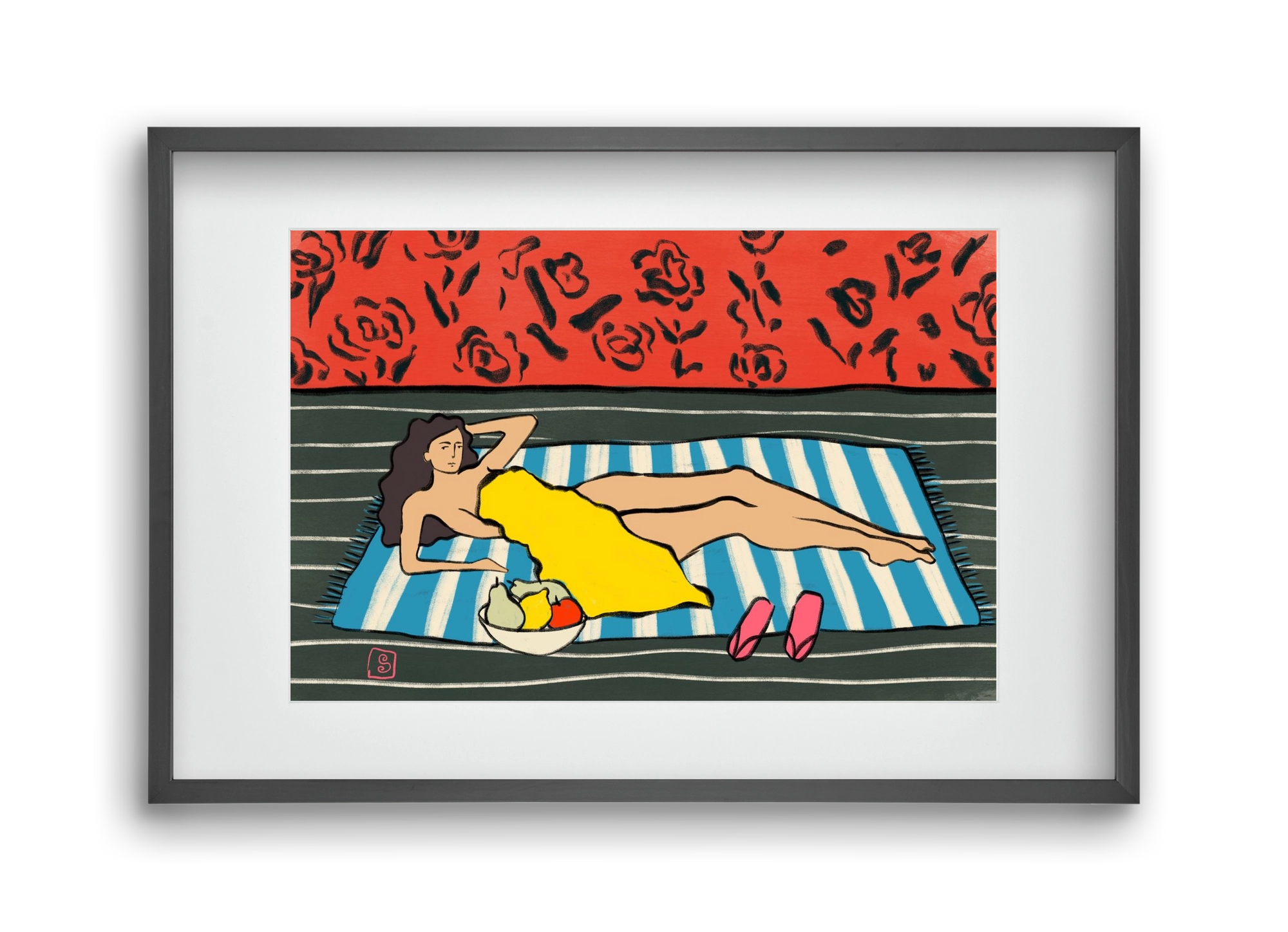 RESTING WOMAN, 45x30 cm (30x20 cm), Fekete keret, paszpartuval