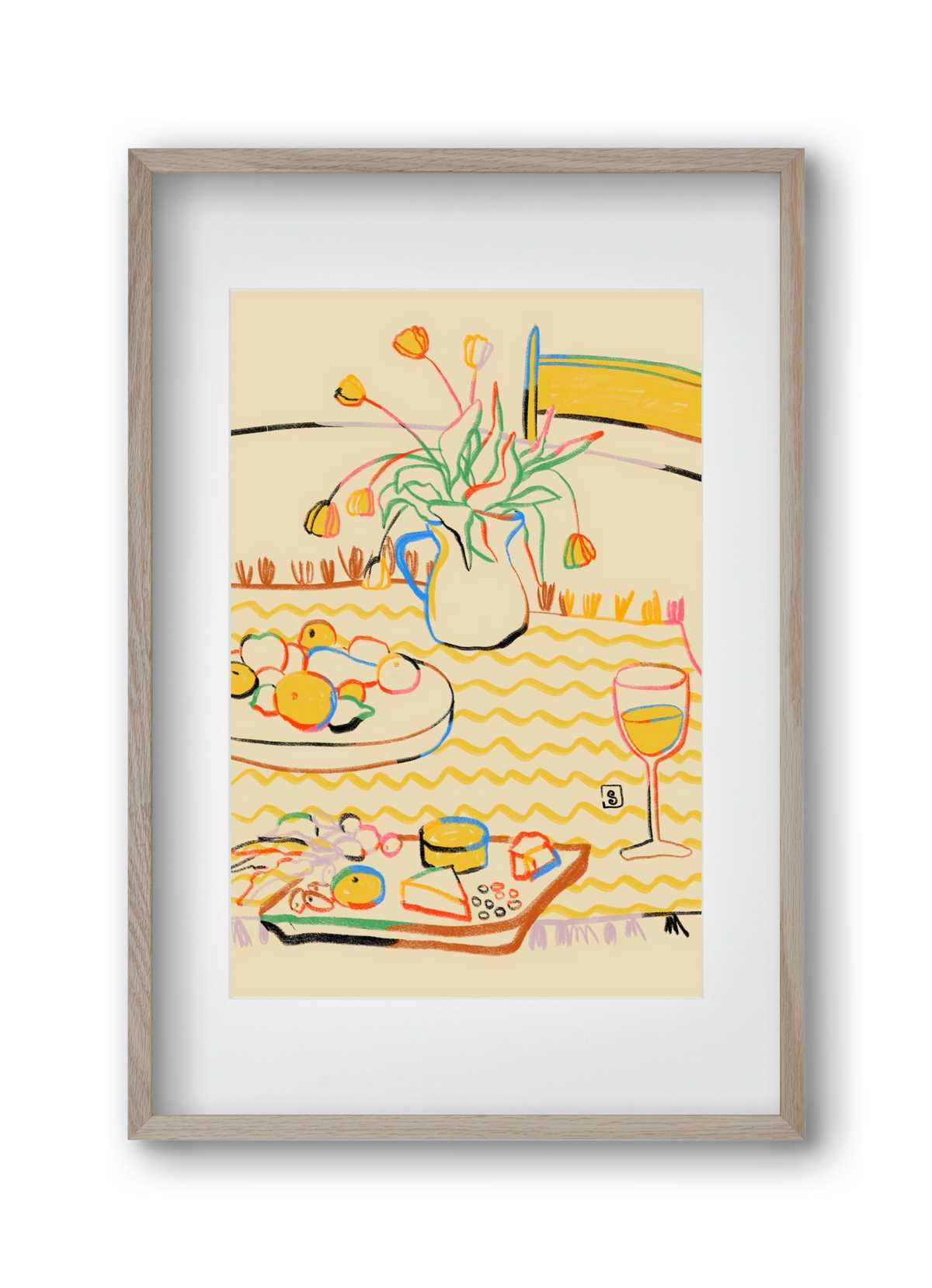 YELLOW TULIPS WINE AND CHEESE, 30x45 cm (20x30 cm), Tölgy keret, paszpartuval