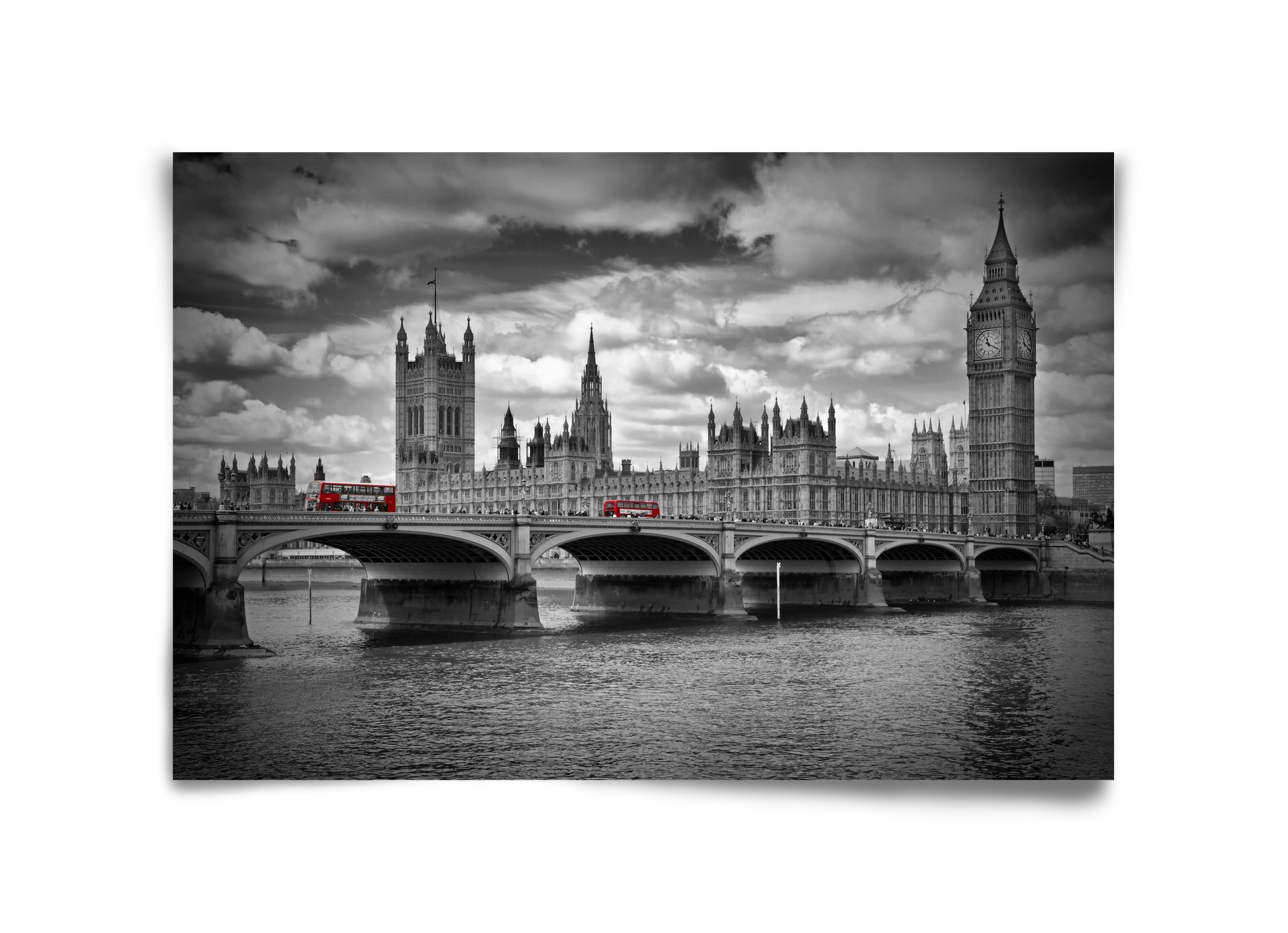 LONDON Westminster Bridge and red buses, 45x30 cm, Keret nélkül