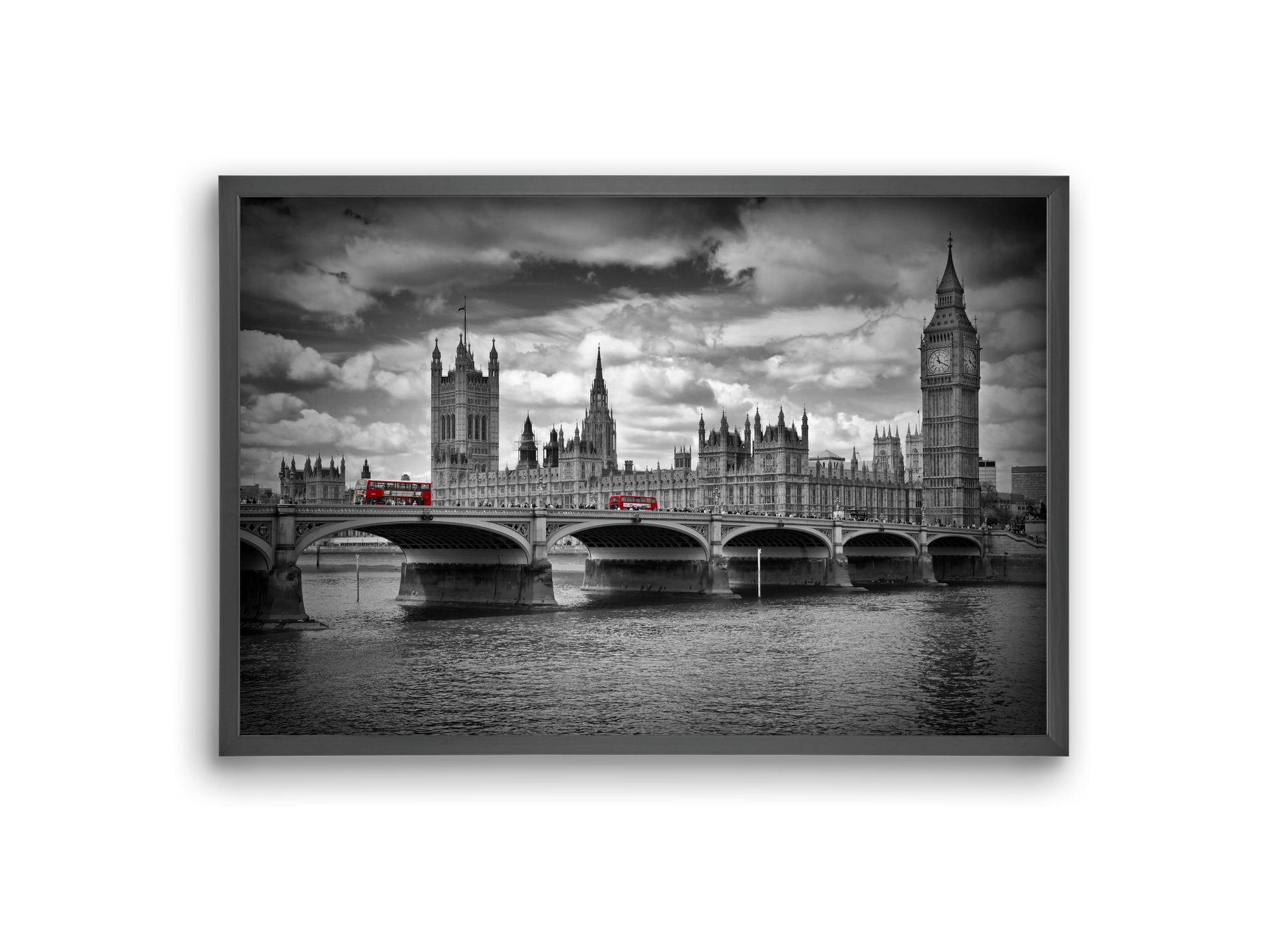 LONDON Westminster Bridge and red buses, 30x20 cm (30x20 cm), Fekete keret