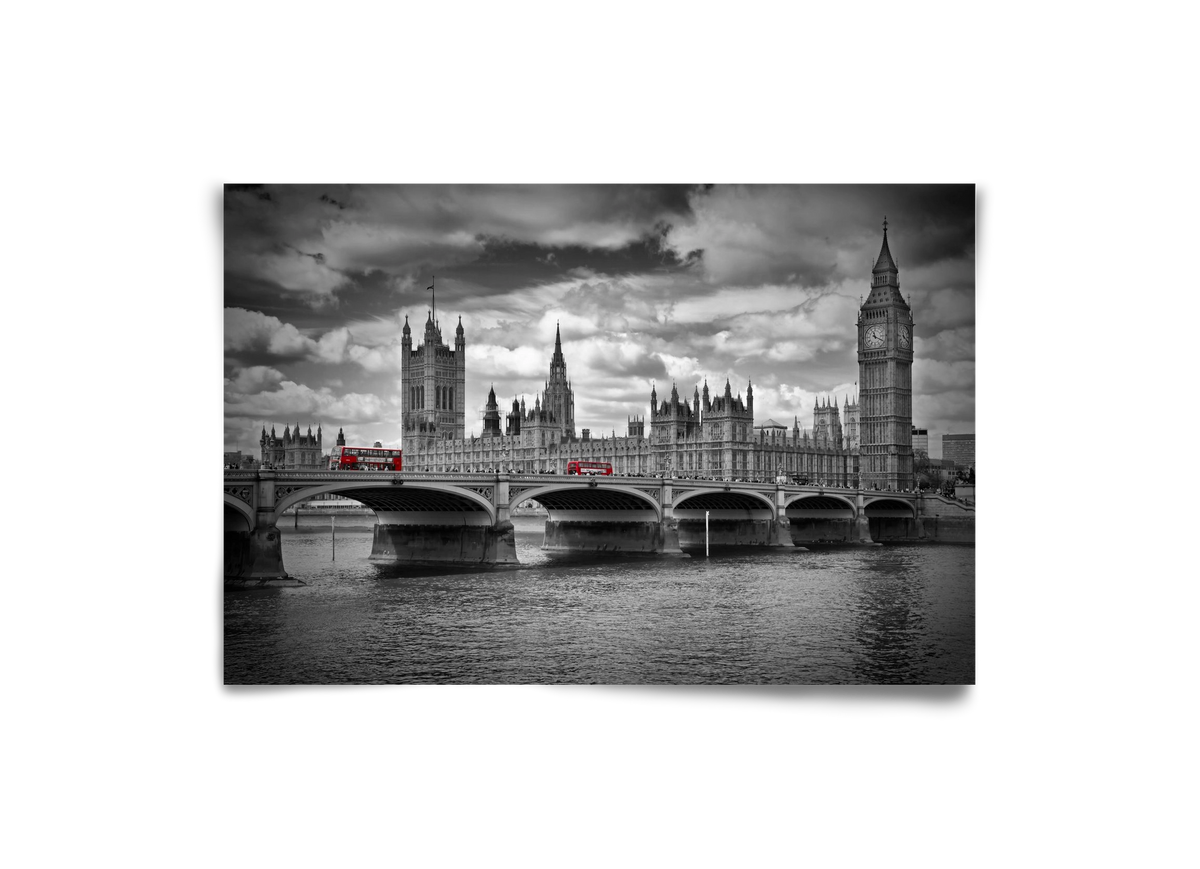 LONDON Westminster Bridge and red buses, 30x20 cm, Keret nélkül