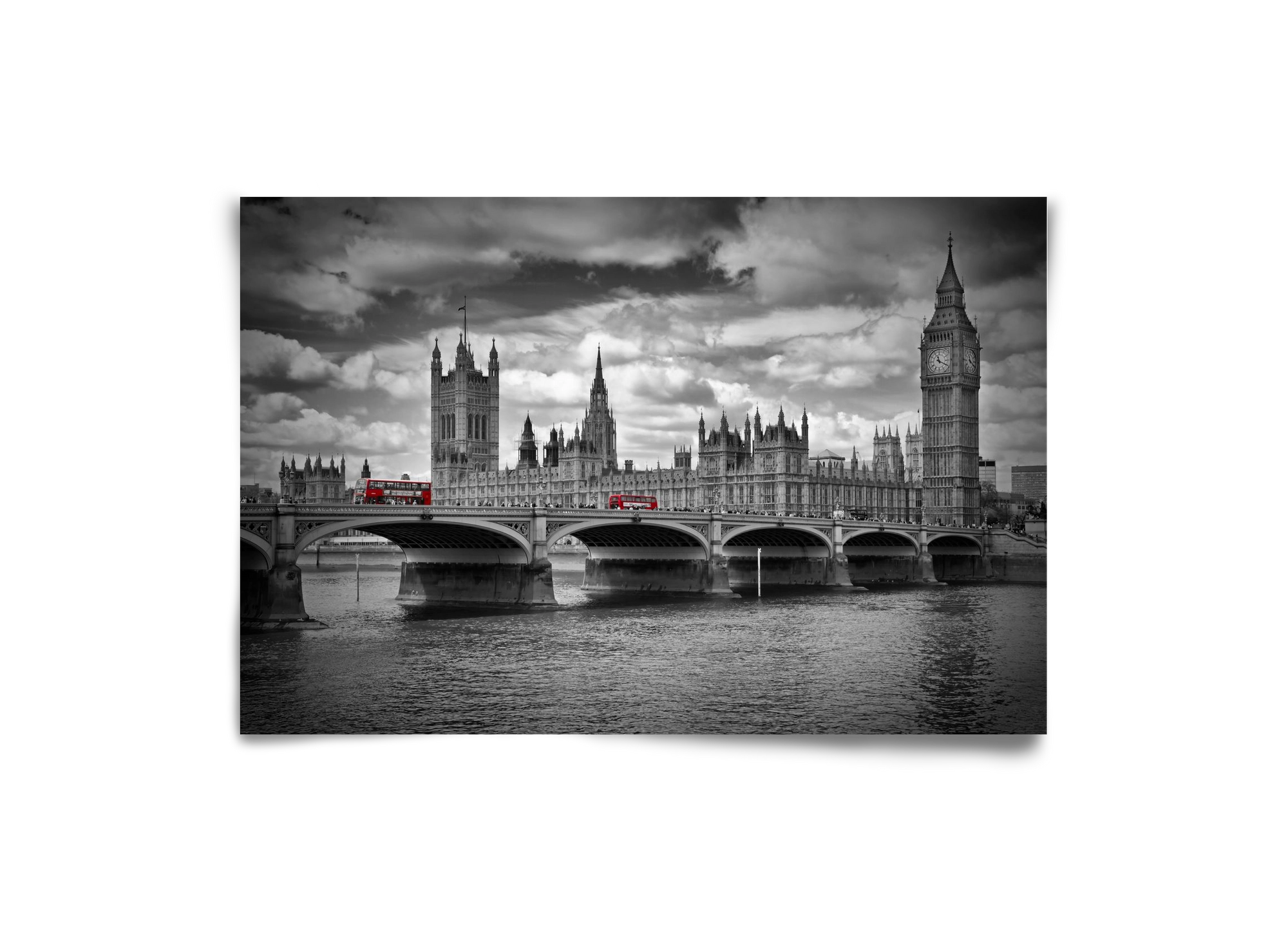 LONDON Westminster Bridge and red buses, 30x20 cm, Keret nélkül