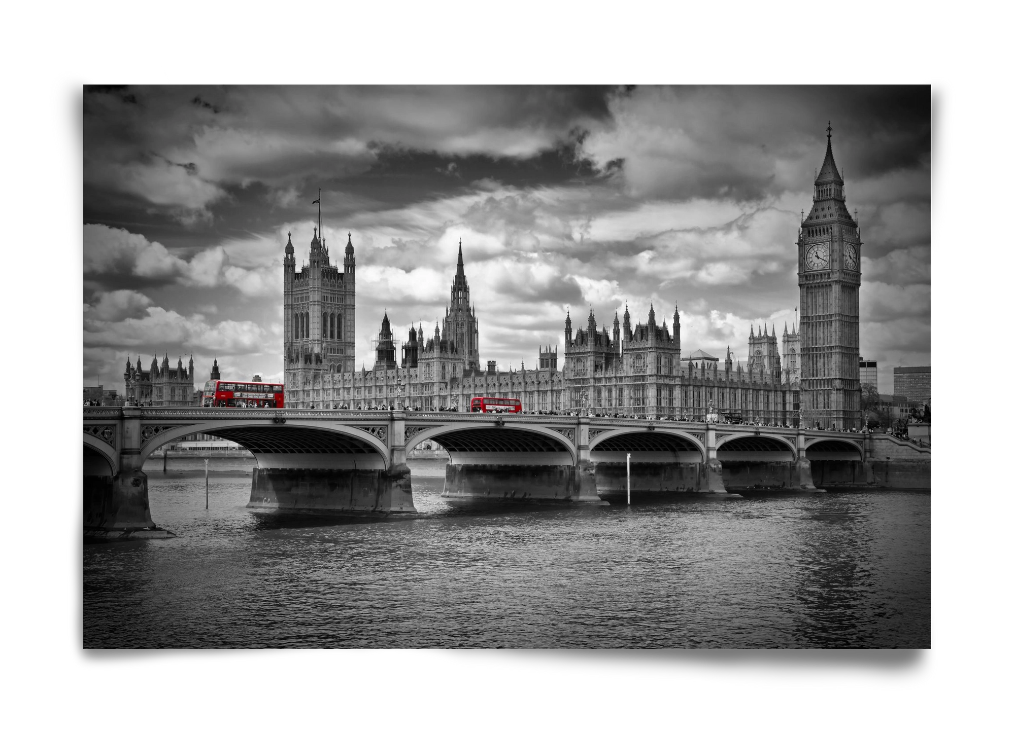 LONDON Westminster Bridge and red buses, 60x40 cm, Keret nélkül