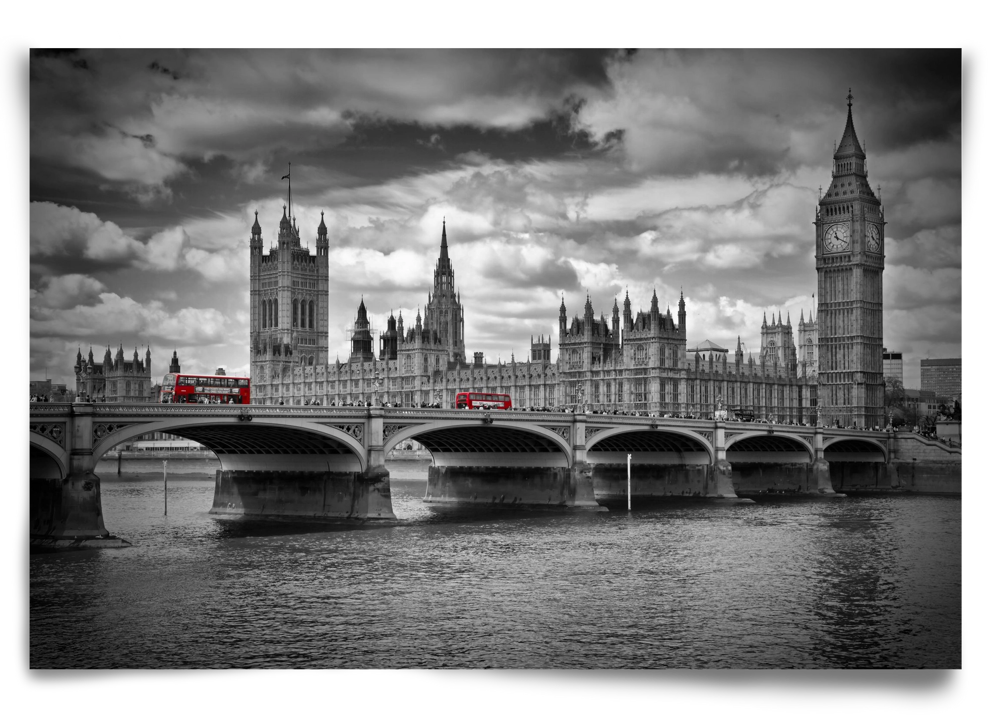 LONDON Westminster Bridge and red buses, 90x60 cm, Keret nélkül