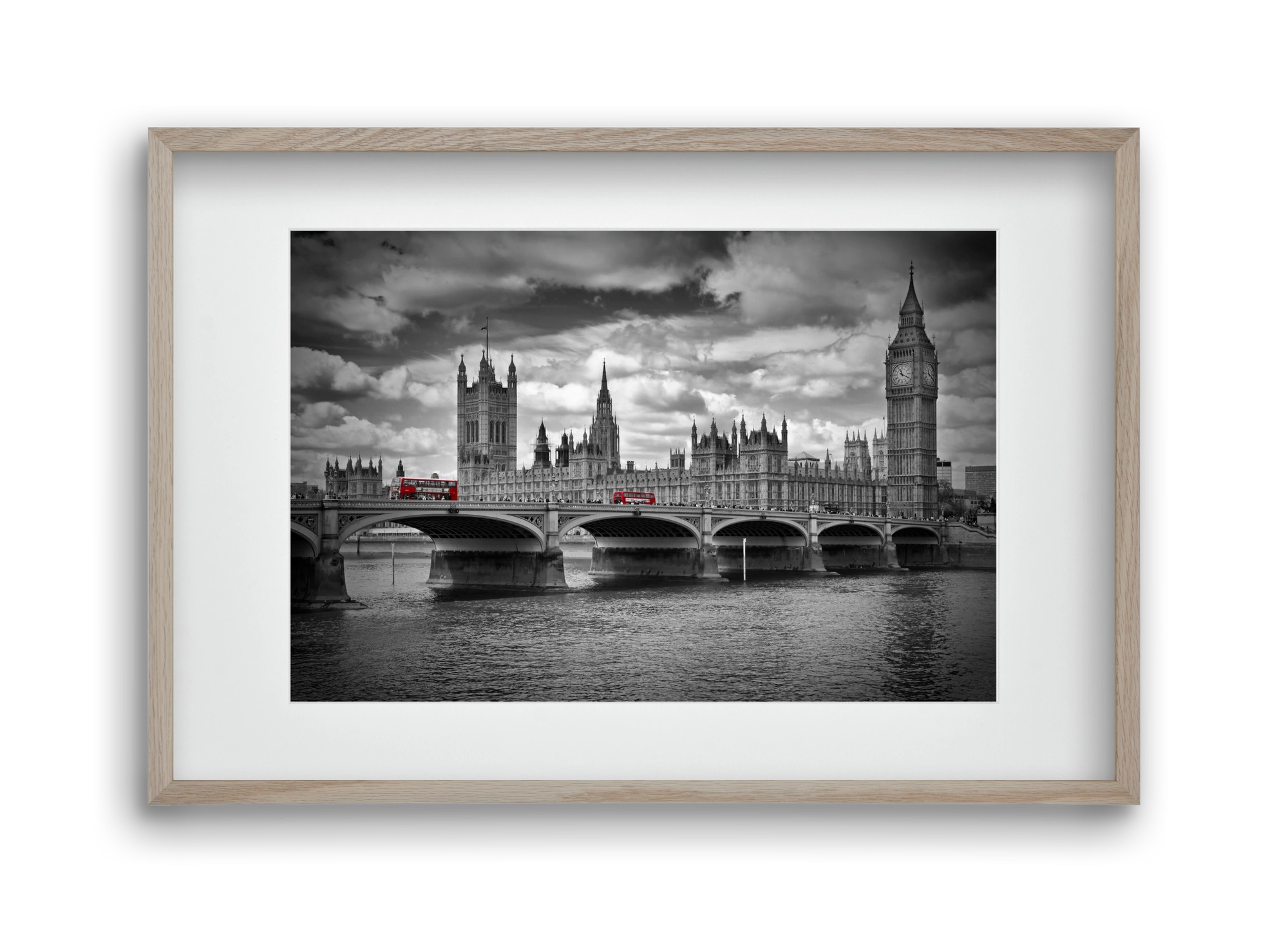 LONDON Westminster Bridge and red buses, 45x30 cm (30x20 cm), Tölgy keret, paszpartuval