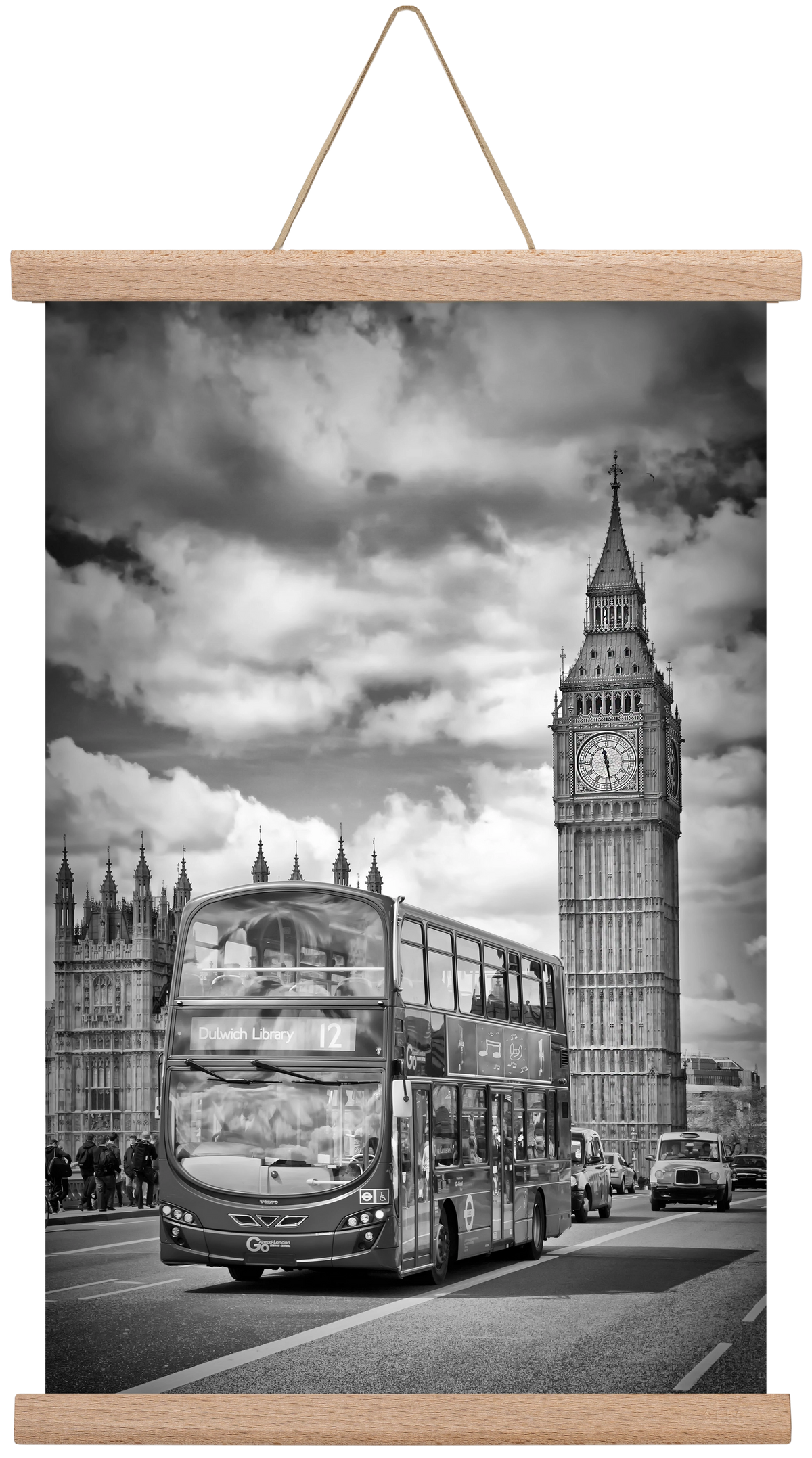 LONDON Houses of Parliament and traffic, 30x45 cm (30x45 cm), Tölgy akasztó