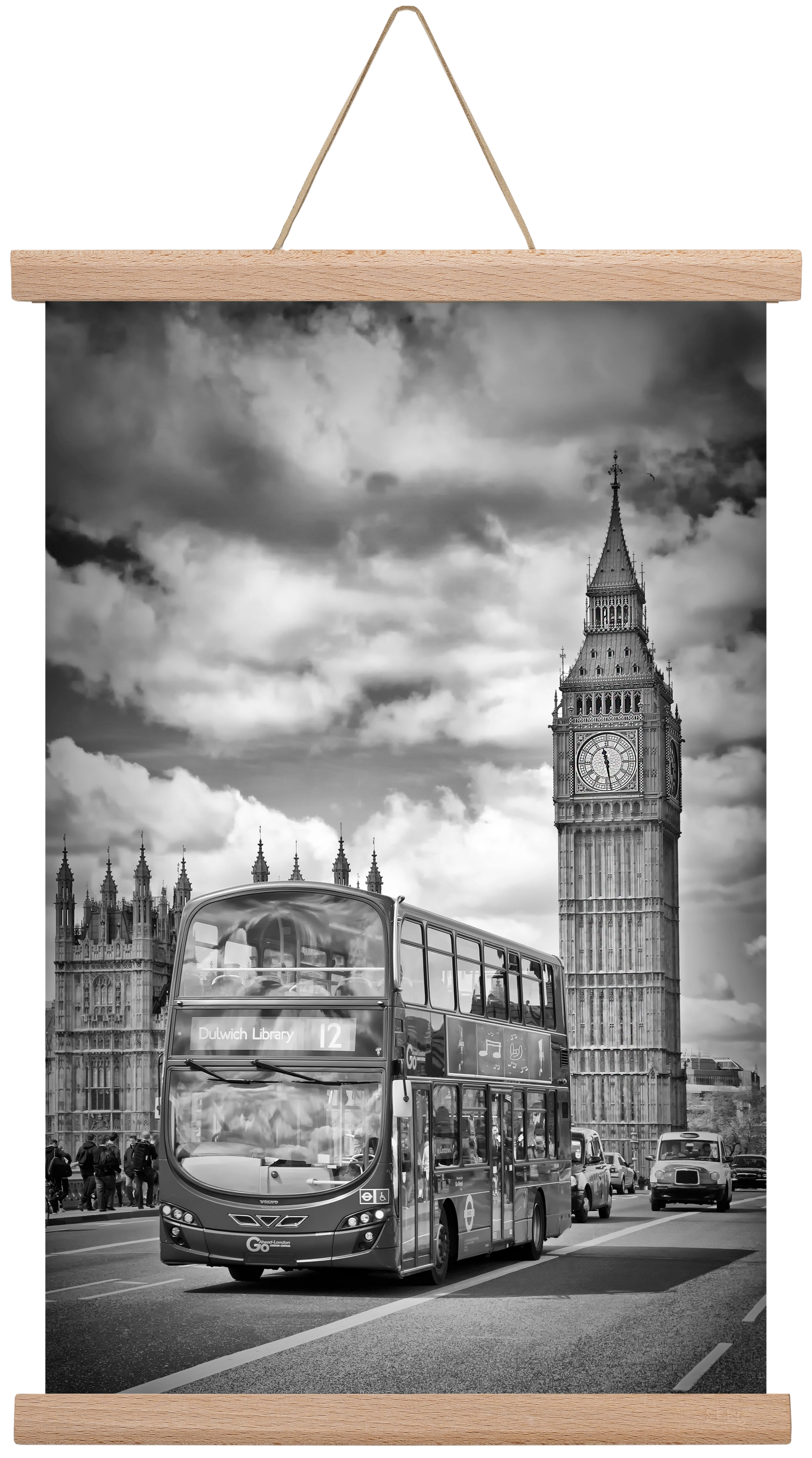 LONDON Houses of Parliament and traffic, 30x45 cm (30x45 cm), Tölgy akasztó