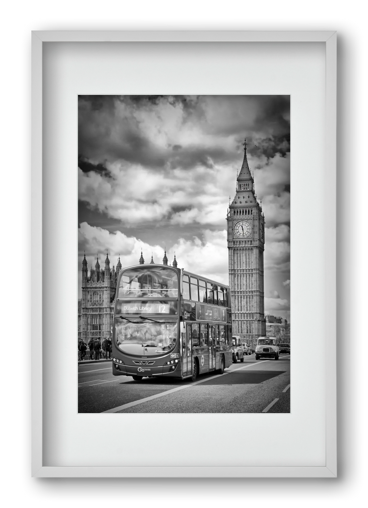LONDON Houses of Parliament and traffic, 40x60 cm (30x45 cm), Fehér keret, paszpartuval