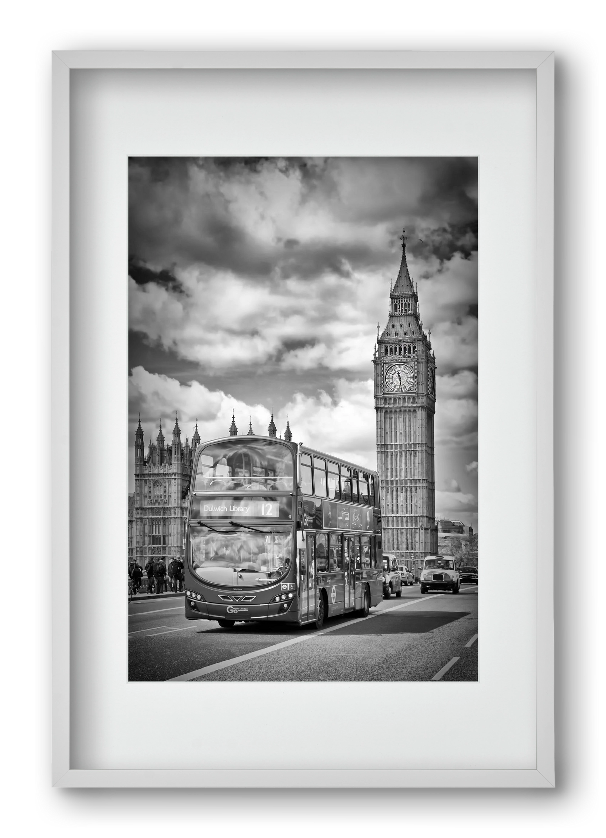 LONDON Houses of Parliament and traffic, 40x60 cm (30x45 cm), Fehér keret, paszpartuval
