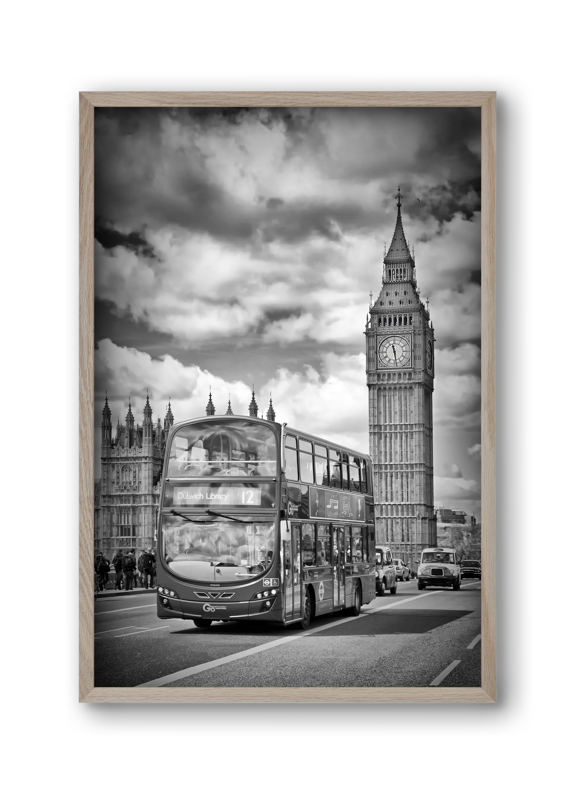 LONDON Houses of Parliament and traffic, 30x45 cm (30x45 cm), Tölgy keret
