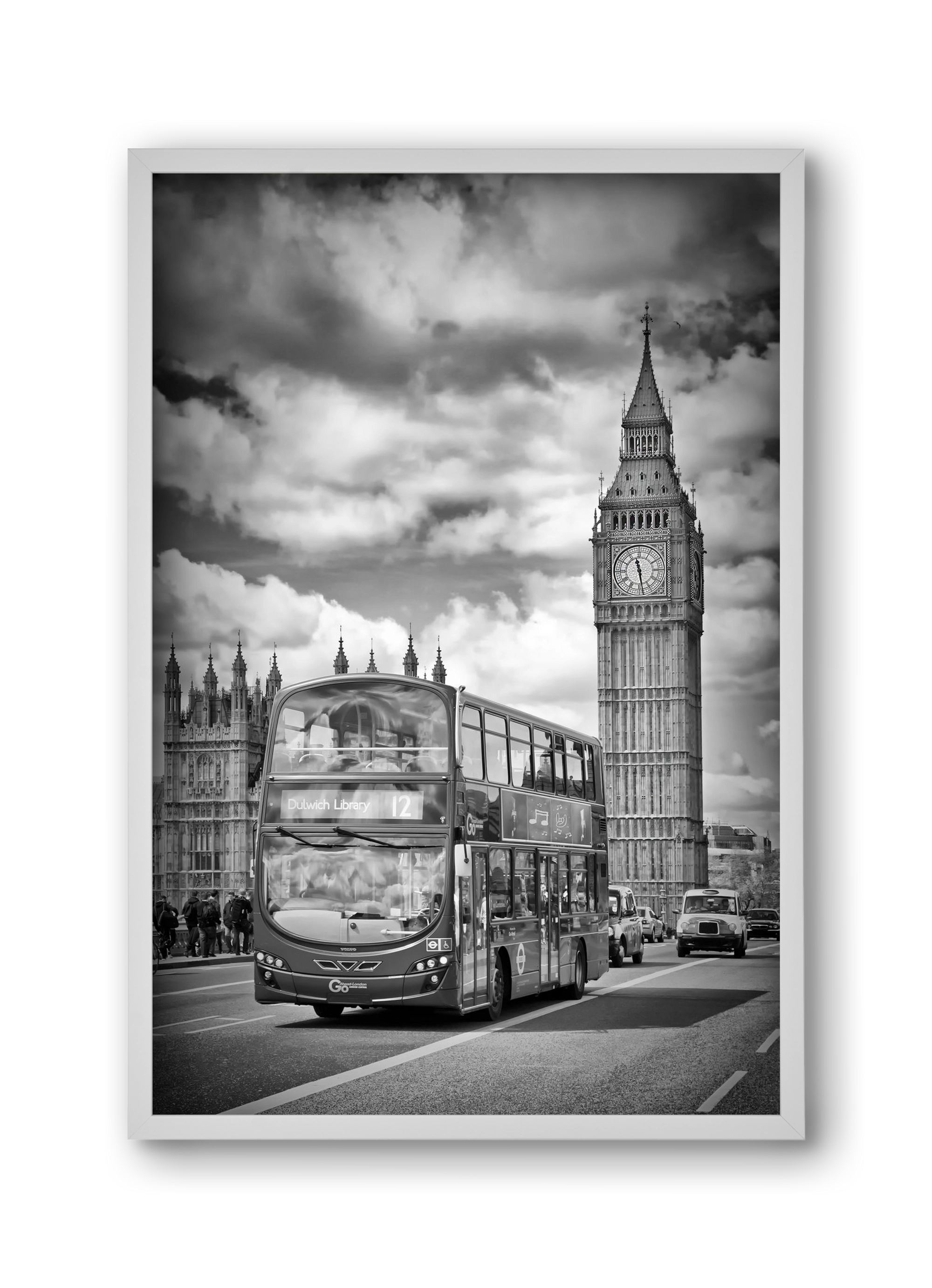 LONDON Houses of Parliament and traffic, 30x45 cm (30x45 cm), Fehér keret