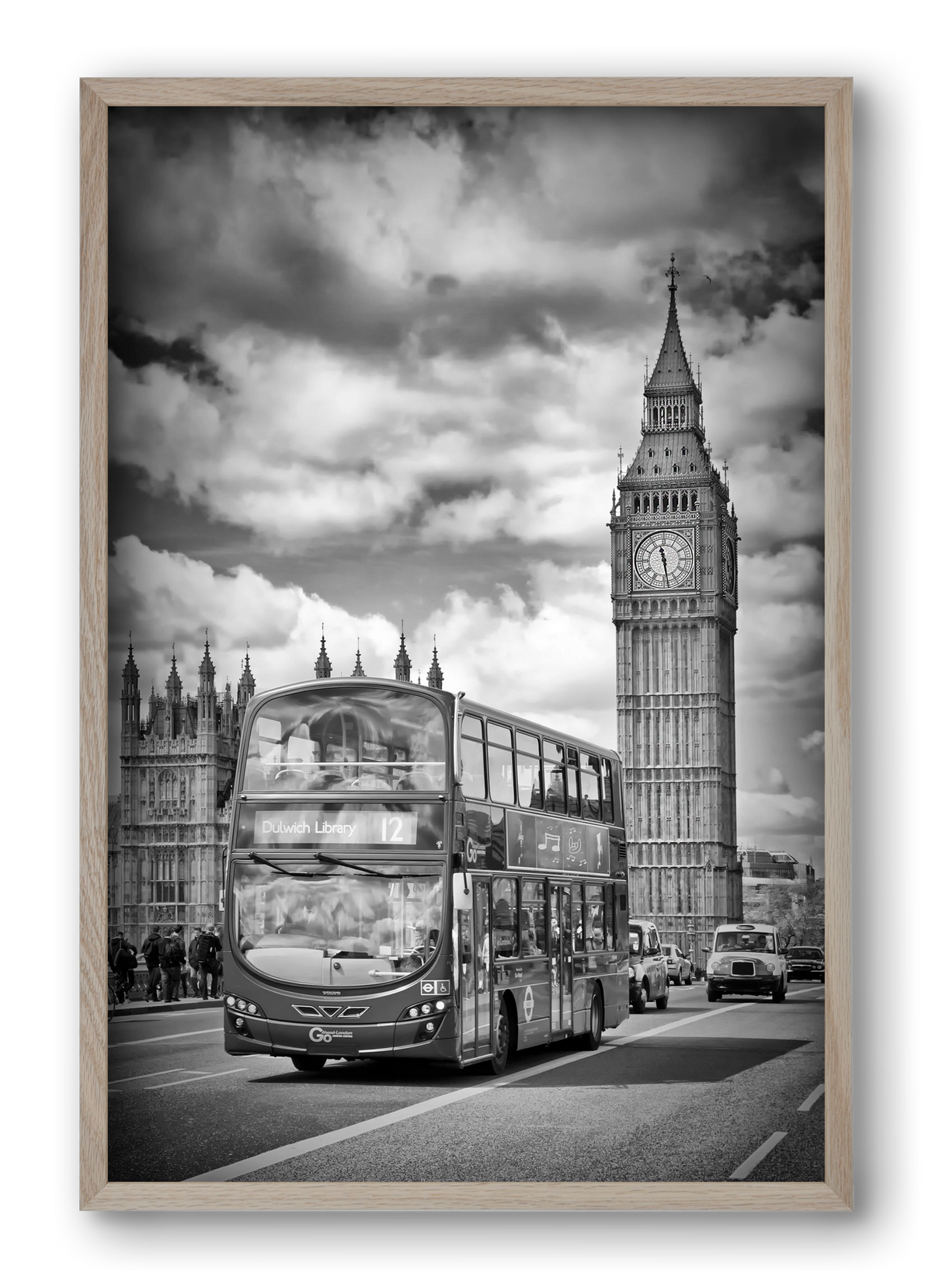 LONDON Houses of Parliament and traffic, 40x60 cm (40x60 cm), Tölgy keret