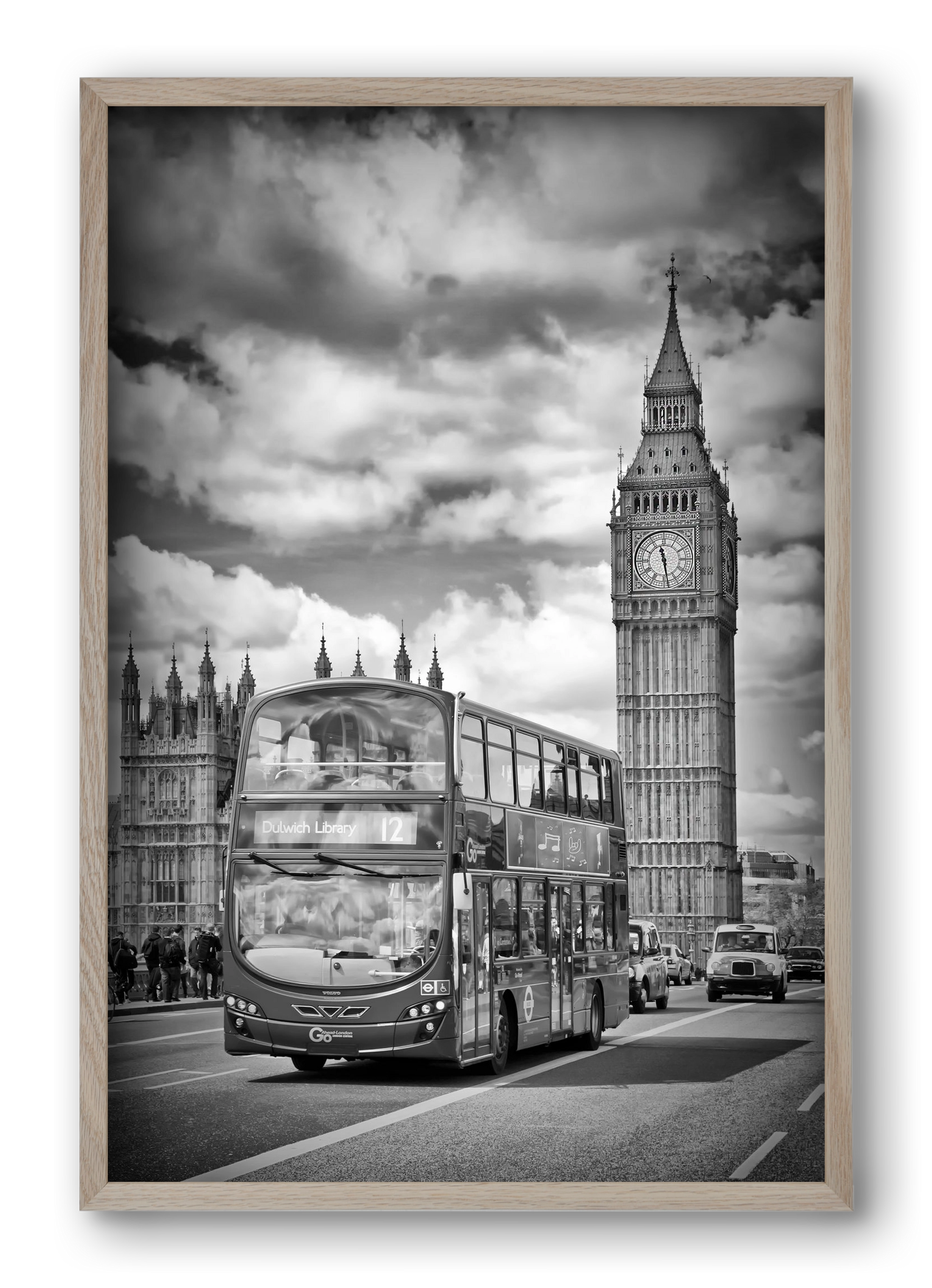 LONDON Houses of Parliament and traffic, 40x60 cm (40x60 cm), Tölgy keret