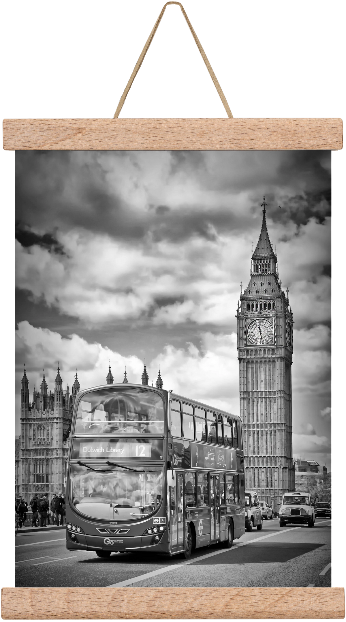 LONDON Houses of Parliament and traffic, 20x30 cm (20x30 cm), Tölgy akasztó