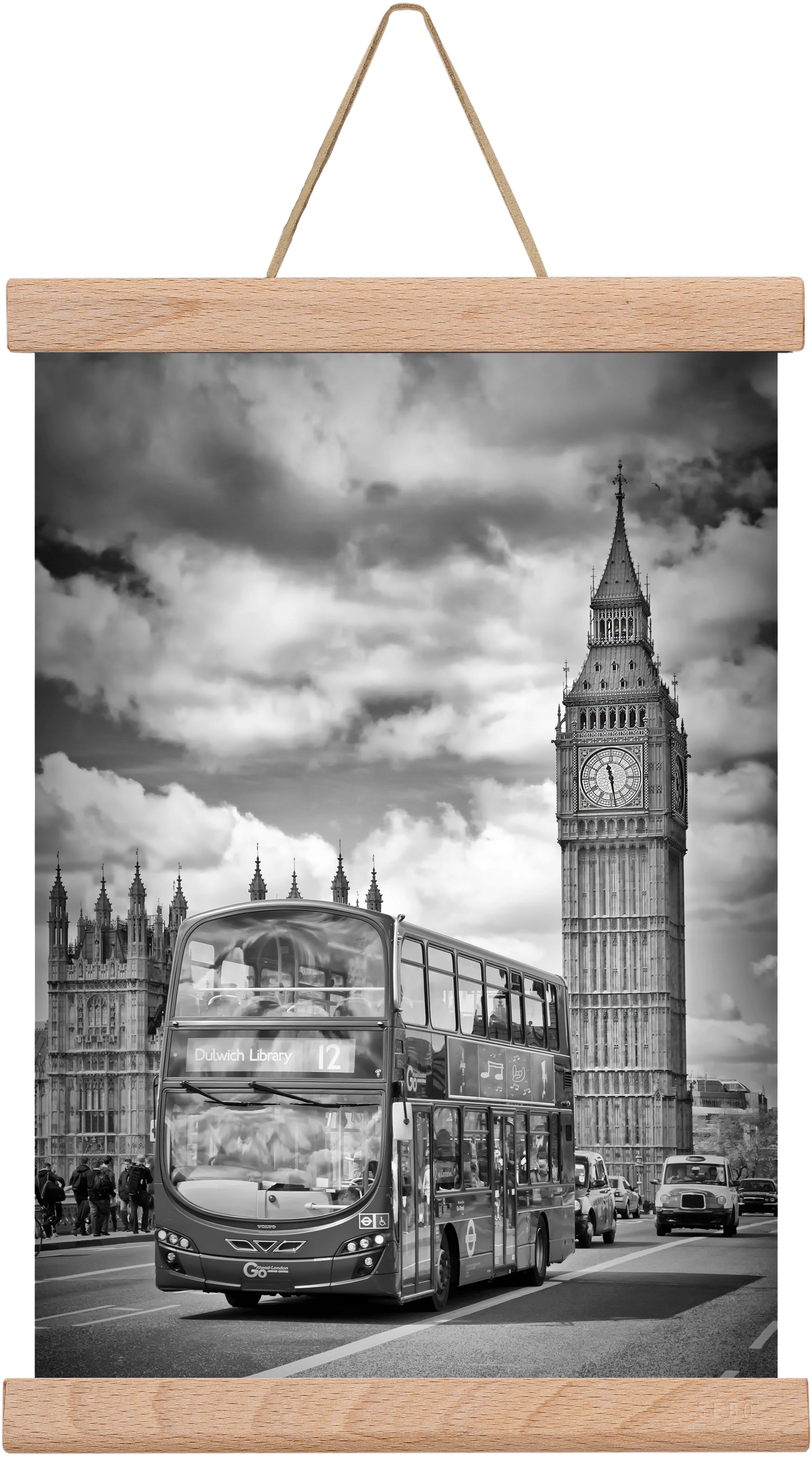 LONDON Houses of Parliament and traffic, 20x30 cm (20x30 cm), Tölgy akasztó