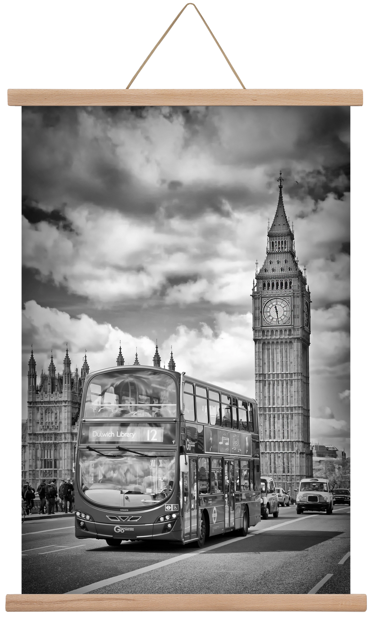LONDON Houses of Parliament and traffic, 40x60 cm (40x60 cm), Tölgy akasztó