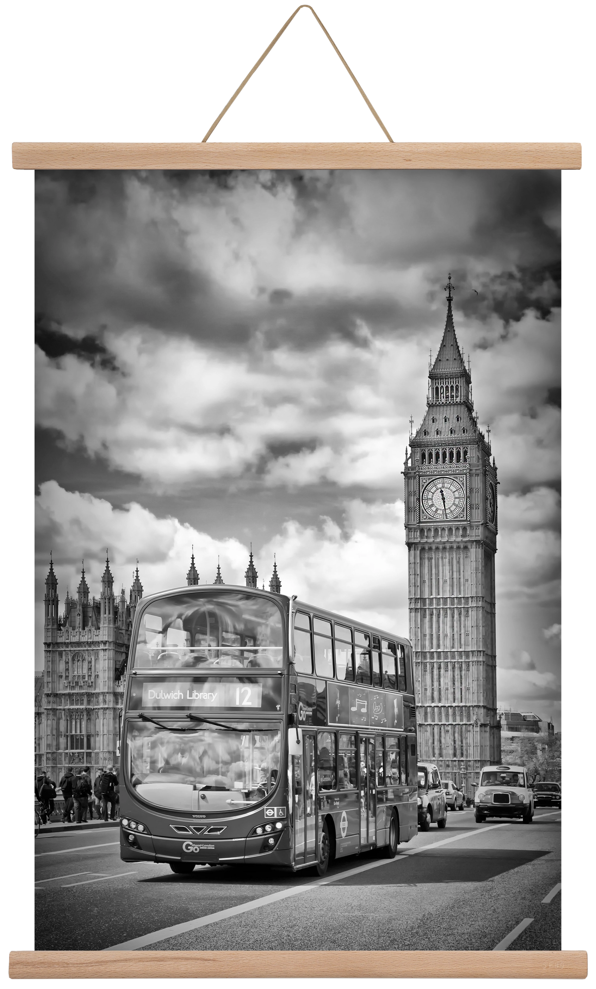 LONDON Houses of Parliament and traffic, 40x60 cm (40x60 cm), Tölgy akasztó